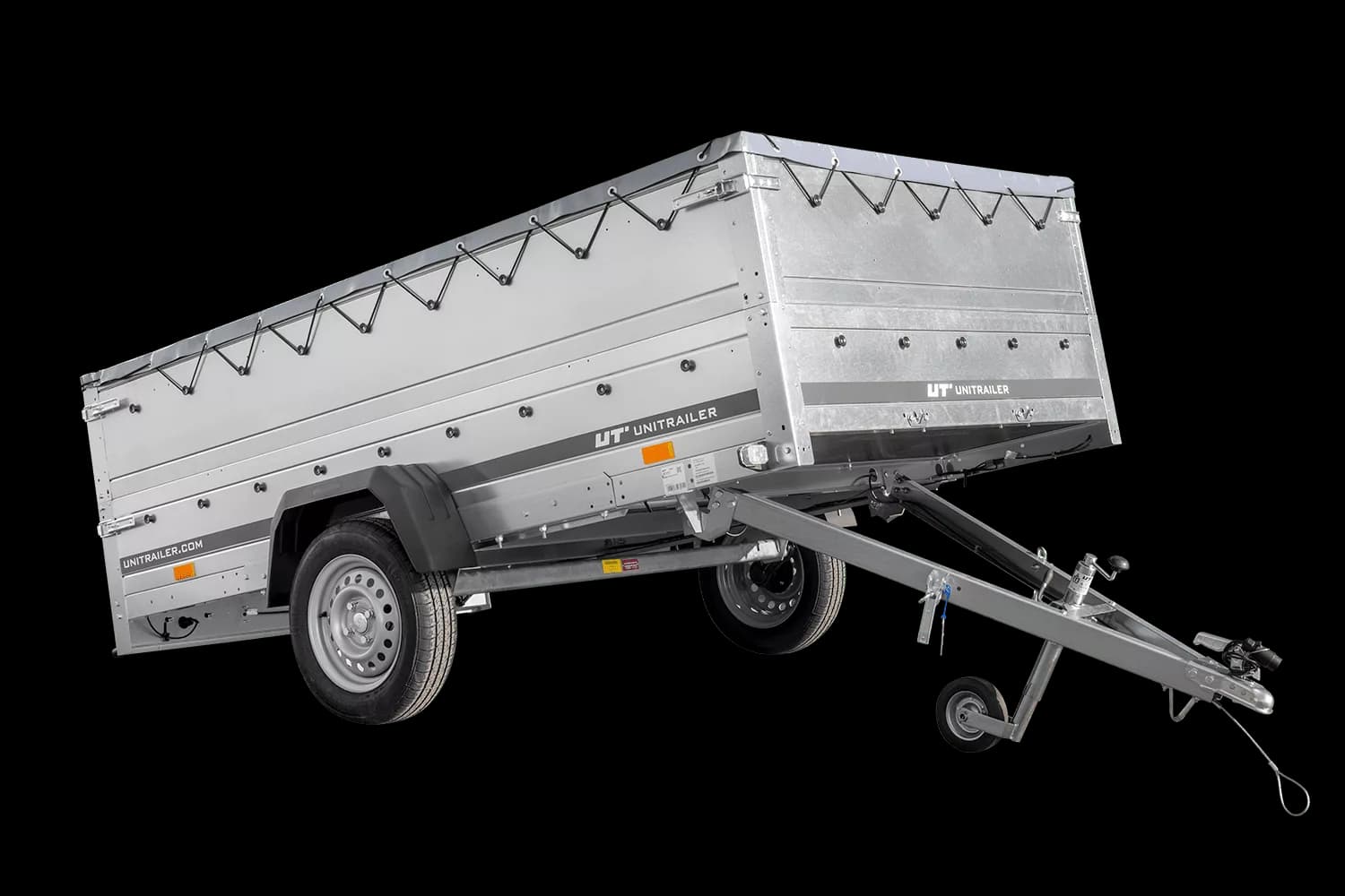 Remorque voiture 264×150 UNITRAILER GARDEN 265 KIPP avec ridelles BIS, arceau H-0 et bâche grise