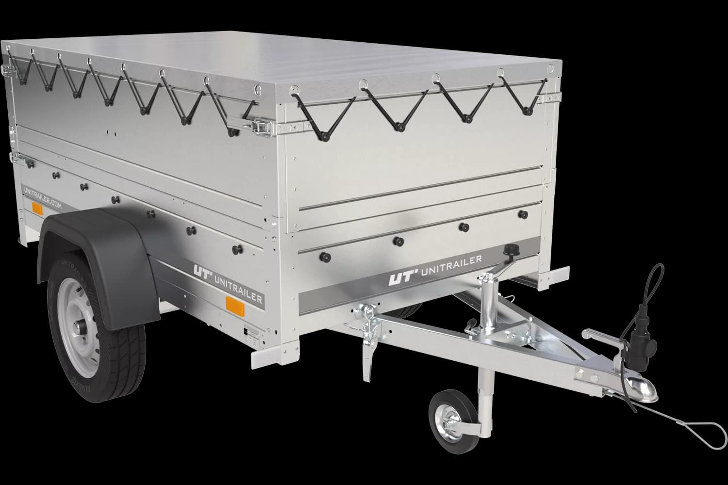 Remorque Garden Trailer 200 Kipp avec roue jockey, rehausses, châssis H-0 et bâche grise