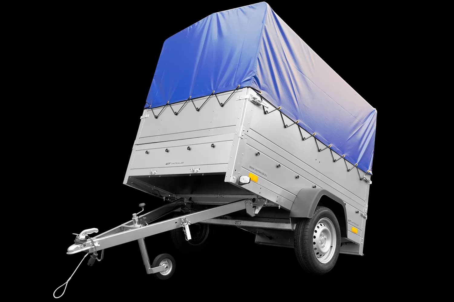 Remorque simple essieu 200×125 avec bâche haute, arceau, rehausses de ridelles et roue jockey – Garden Trailer 201 KIPP