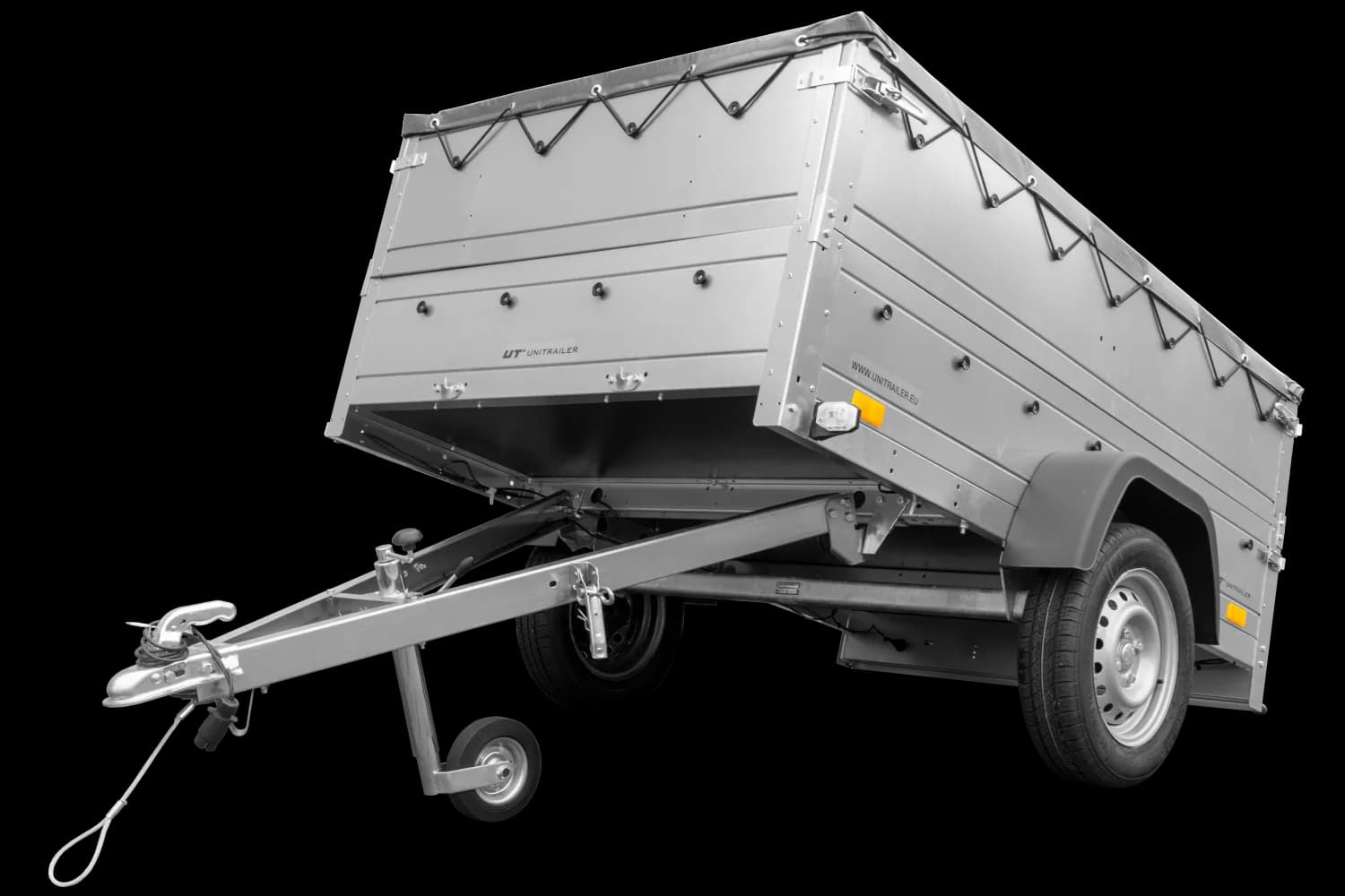 Remorque neuve 200×125 avec bâche plate, rehausses de ridelles et roue jockey – Garden Trailer 201 KIPP