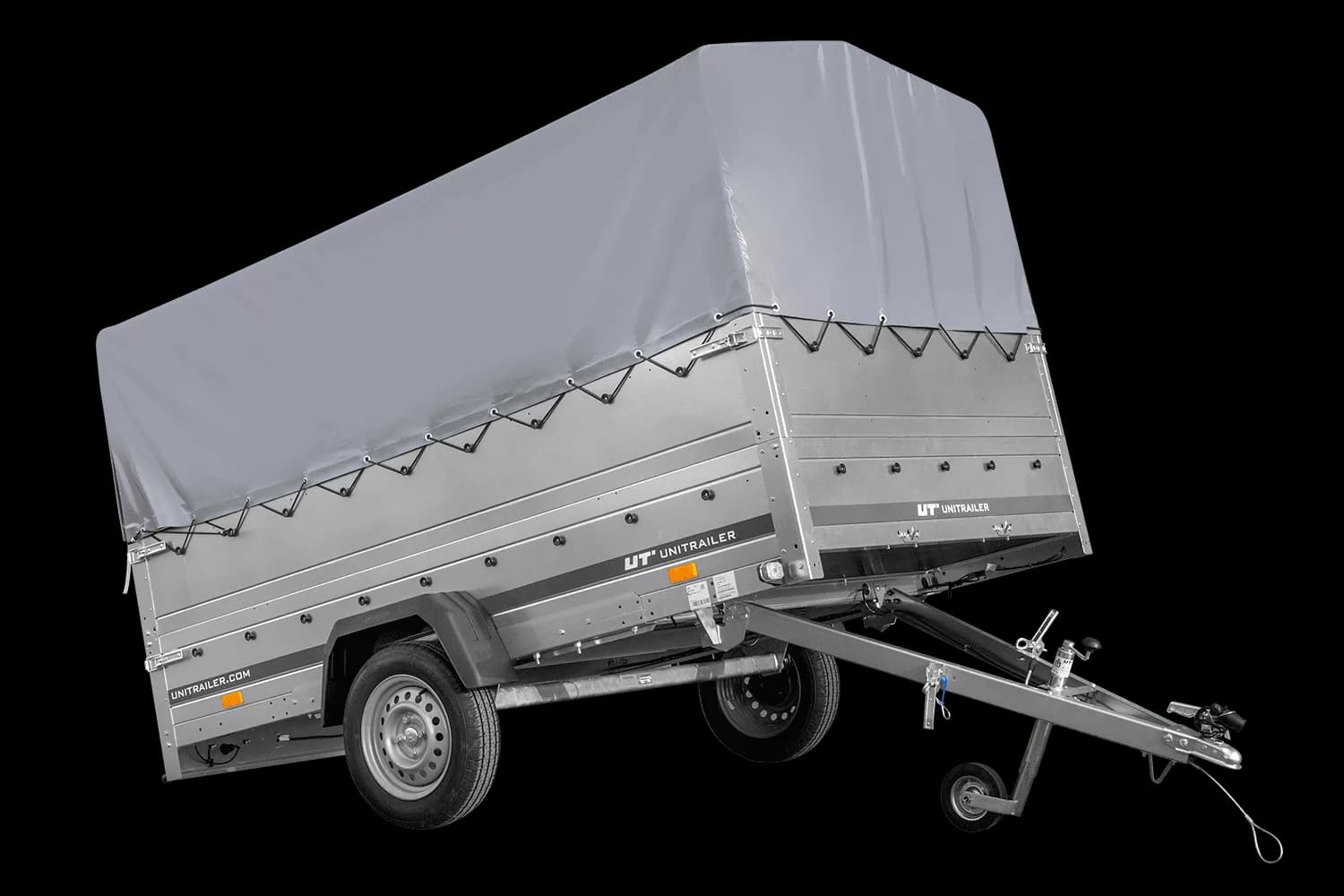 Remorque à essieu simple 264×150 UNITRAILER GARDEN 265 KIPP avec ridelles supplémentaires, arceau H-800 et bâche grise