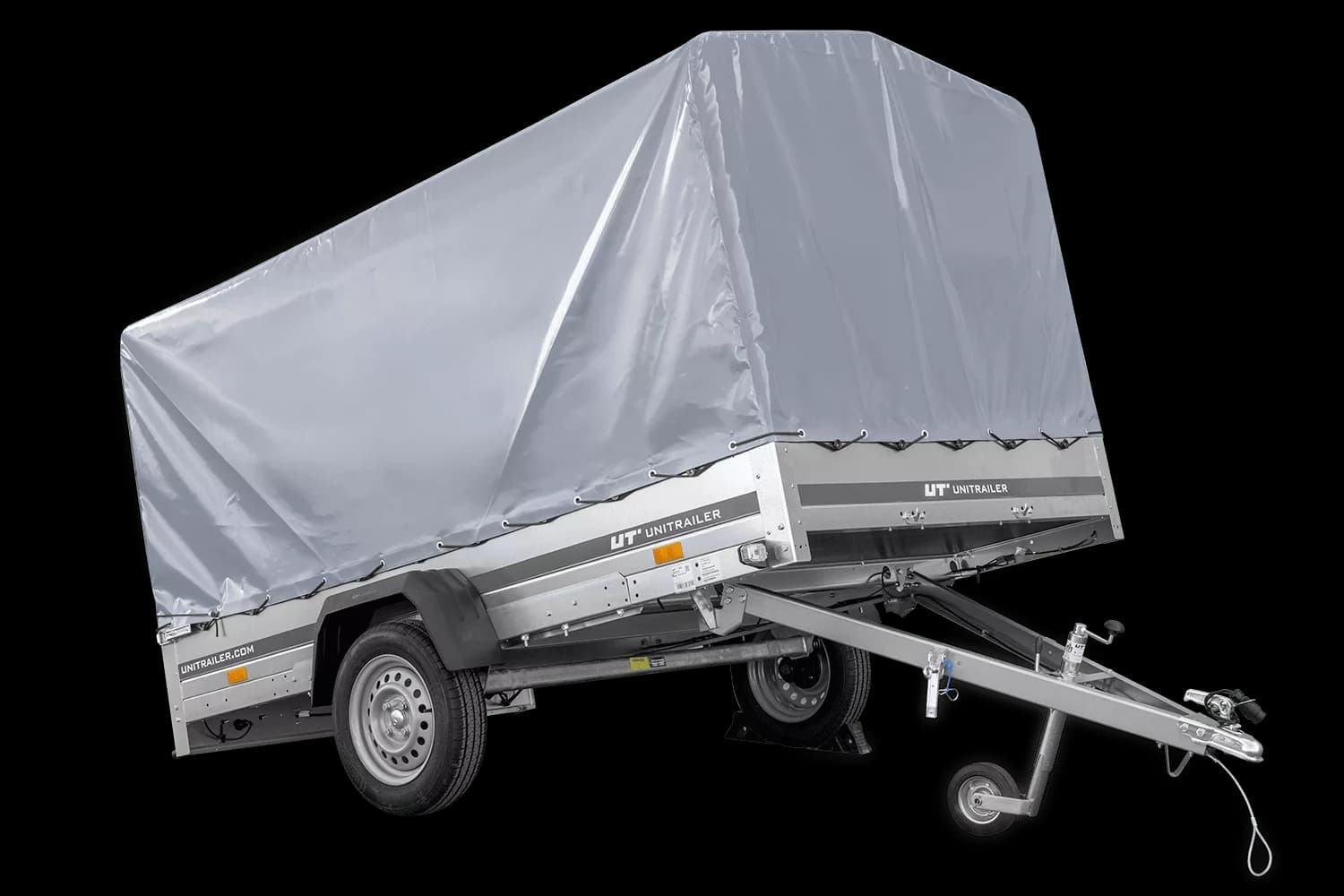 Remorque à un essieu 264×150 UNITRAILER GARDEN 265 KIPP avec châssis H-1100 et bâche grise