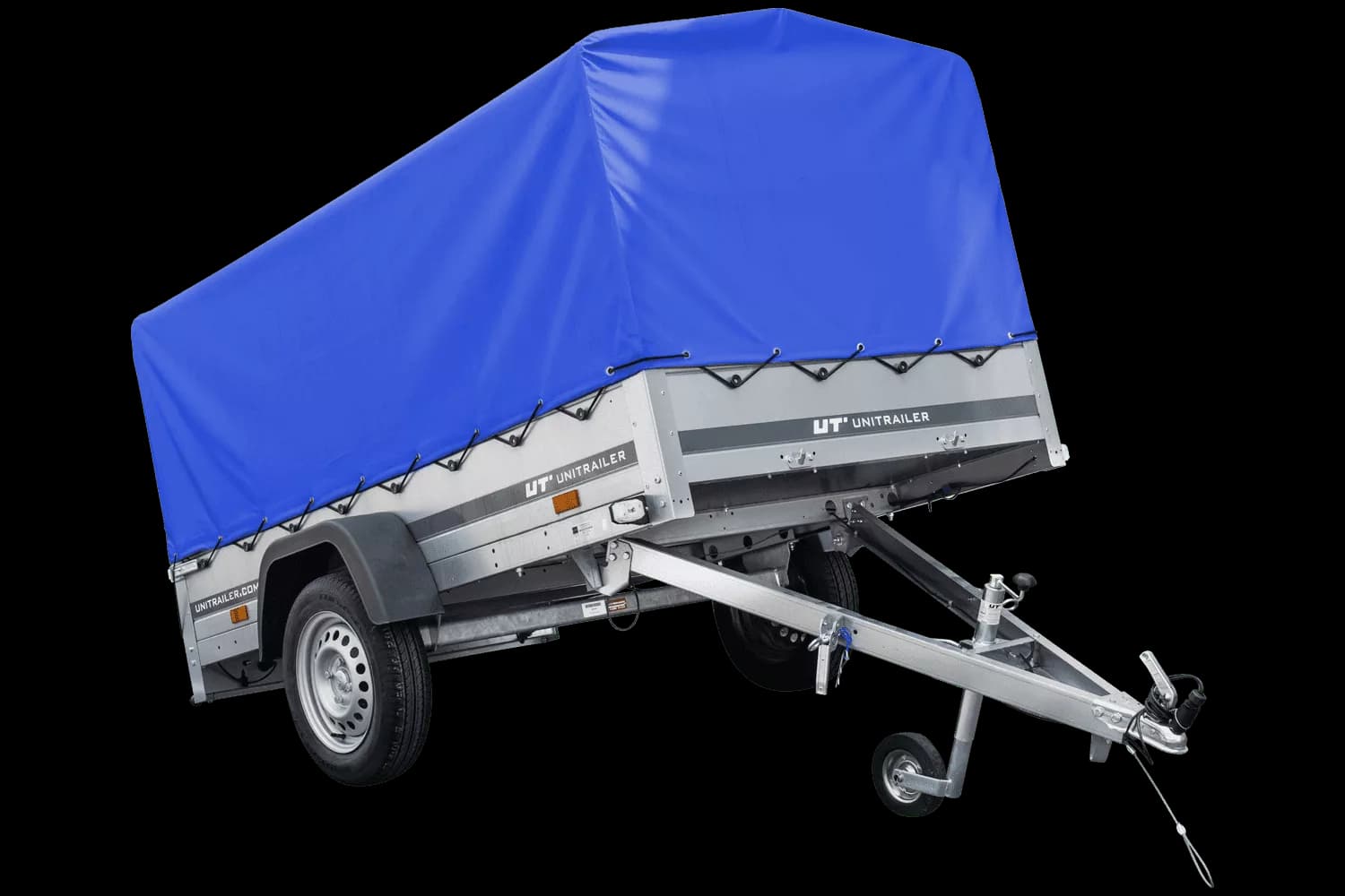 Remorque routière avec bâche haute bleue, arceau H-800 et roue jockey 230×125 Garden Trailer 230 KIPP