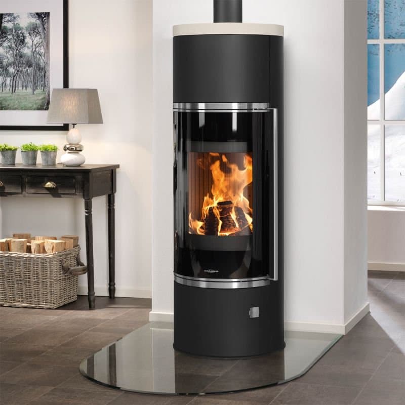 Oranier Arena Aqua 2.0 wasserführender Kaminofen Stahl Schwarz mit Abdeckplatte Glas - Kalkstein Cream