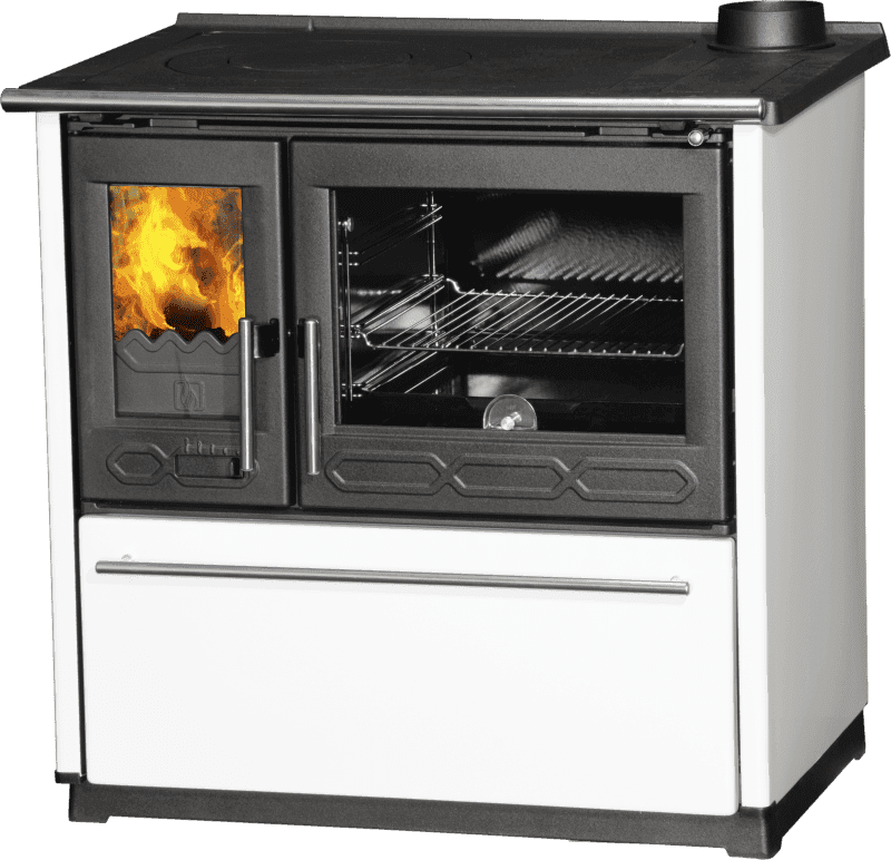 Holzherd 850 Glas 8 kW, weiß, links – Plamen