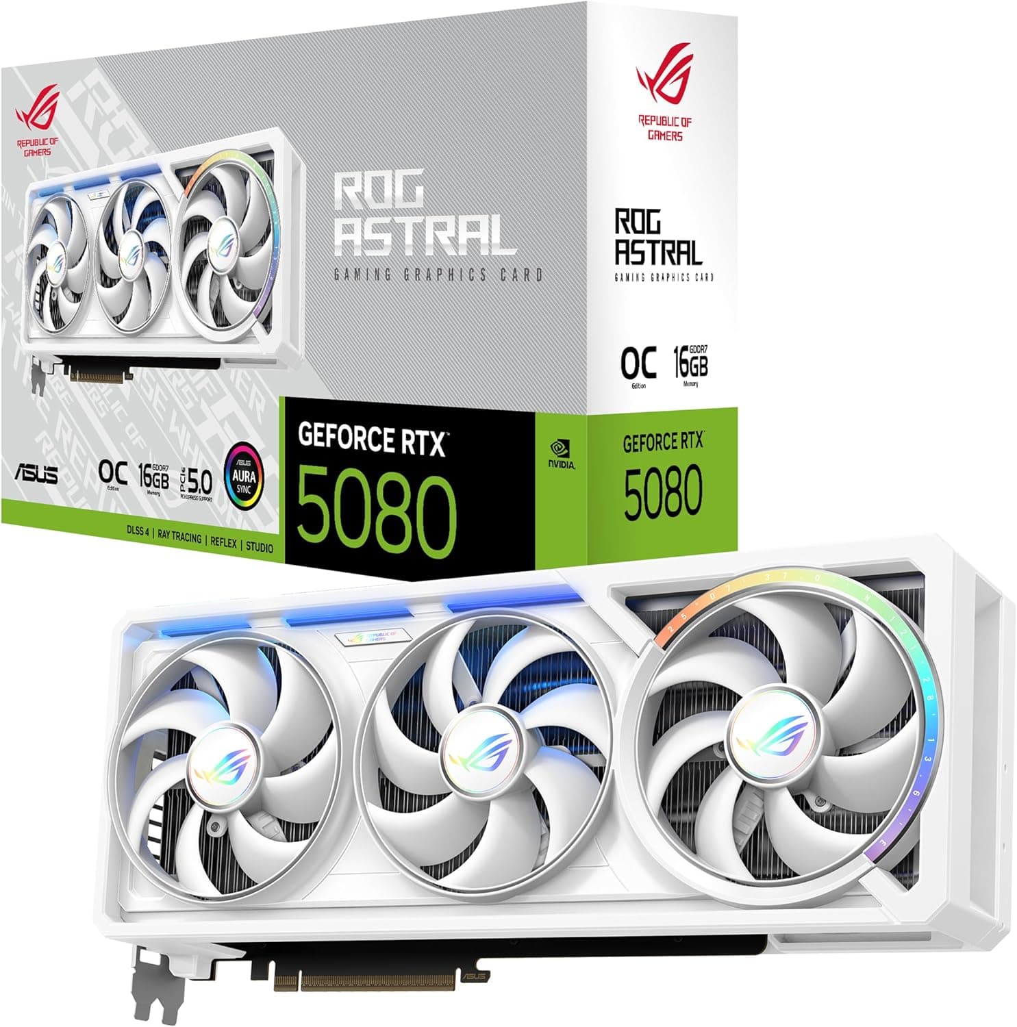 ASUS ROG Astral GeForce RTX 5080 16GB GDDR7 White OC Edition | ROG-ASTRAL-RTX5080-O16G-WHITE | Blackwell | Whiteout Build