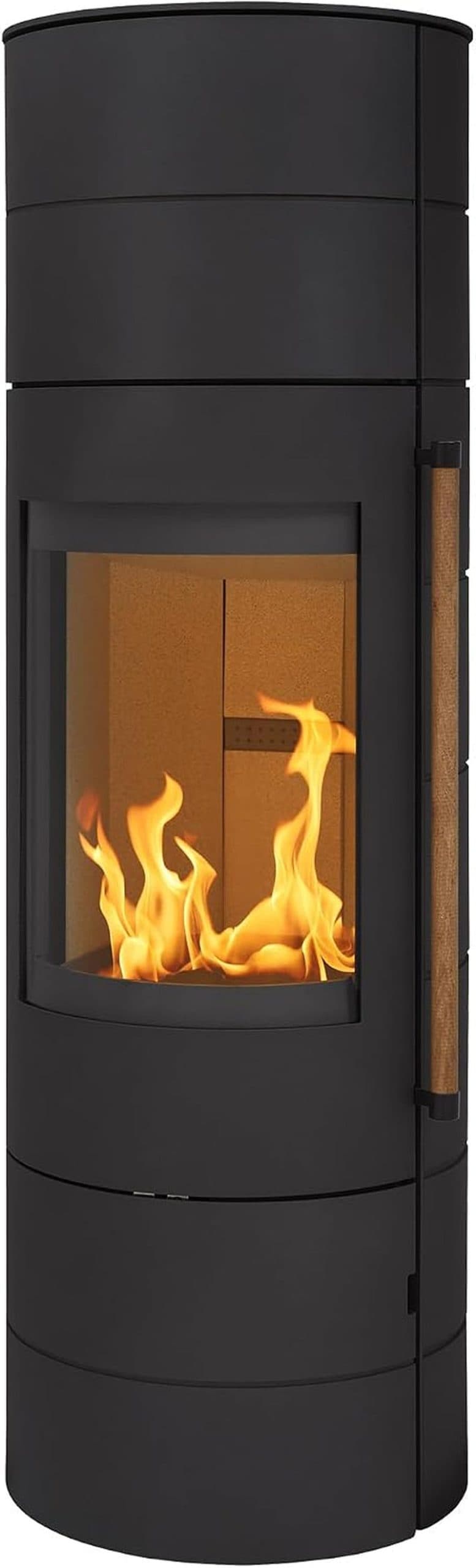 H&M Germany EVO 3.0 XL Kaminofen – 7 kW – Moderner Rundkamin in Schwarz – Panorama-Sichtfenster – Energieeffizienzklasse A – Integriertes Holzfach – O