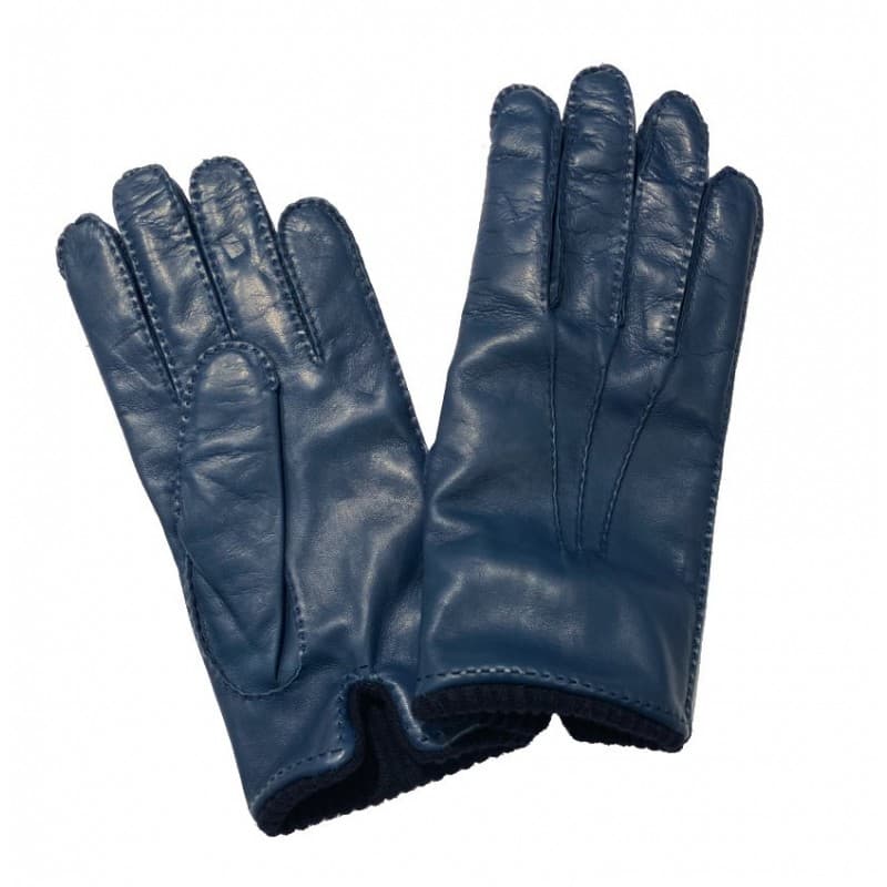 Gants en cuir bleu pétrole doublés cachemire marine MEROLA - M/8.5