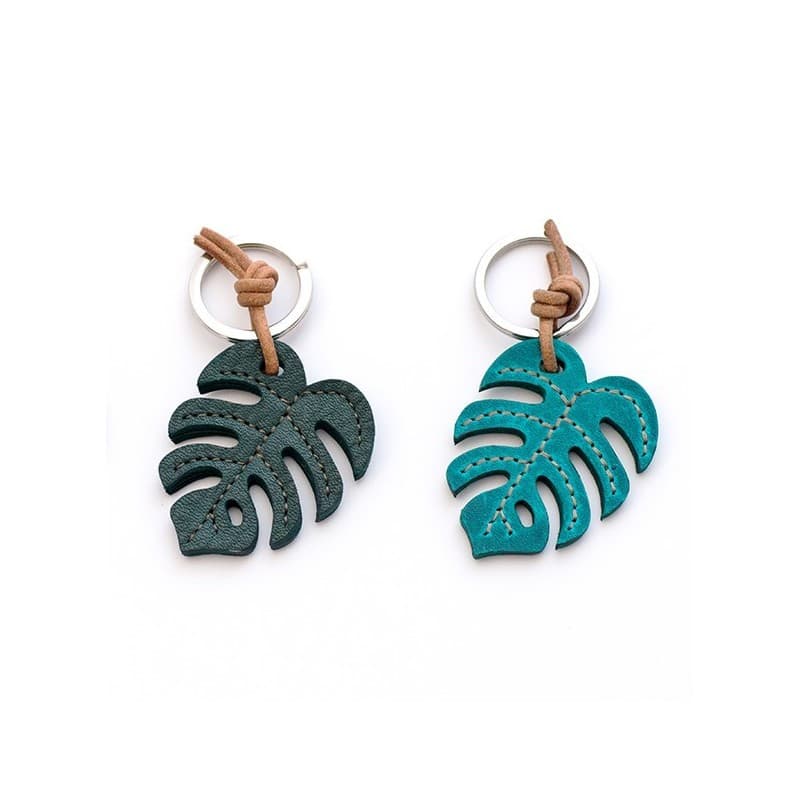 Porte-clés en cuir Monstera Leaf HERR PONG - Bleu pétrole