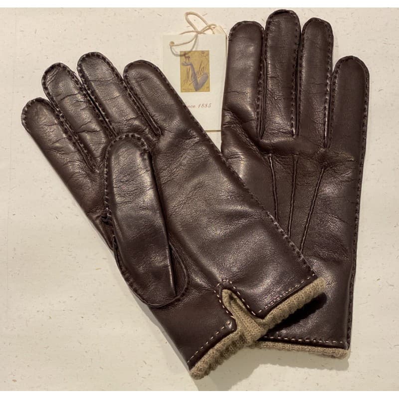 Gants en cuir marron doublés cachemire beige MEROLA - XS/7.5