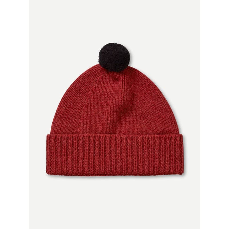Bonnet Lambswool rouge Ă pompon noir JO GORDON
