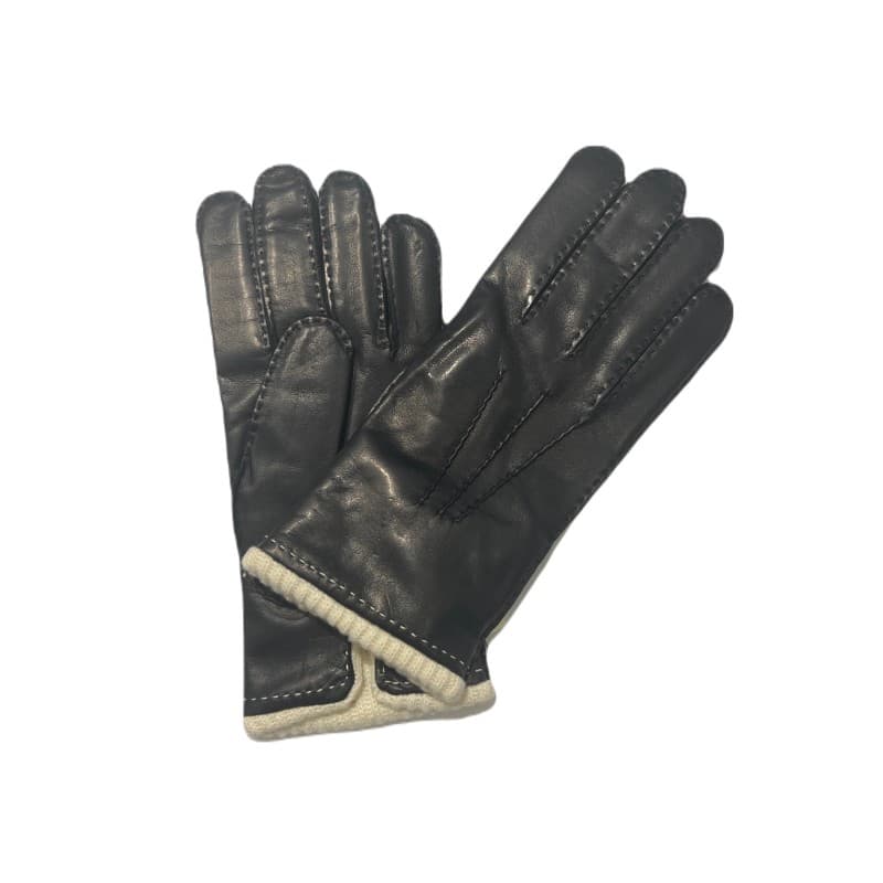 Gants en cuir bleu marine doublés cachemire ivoire MEROLA - M/8.5