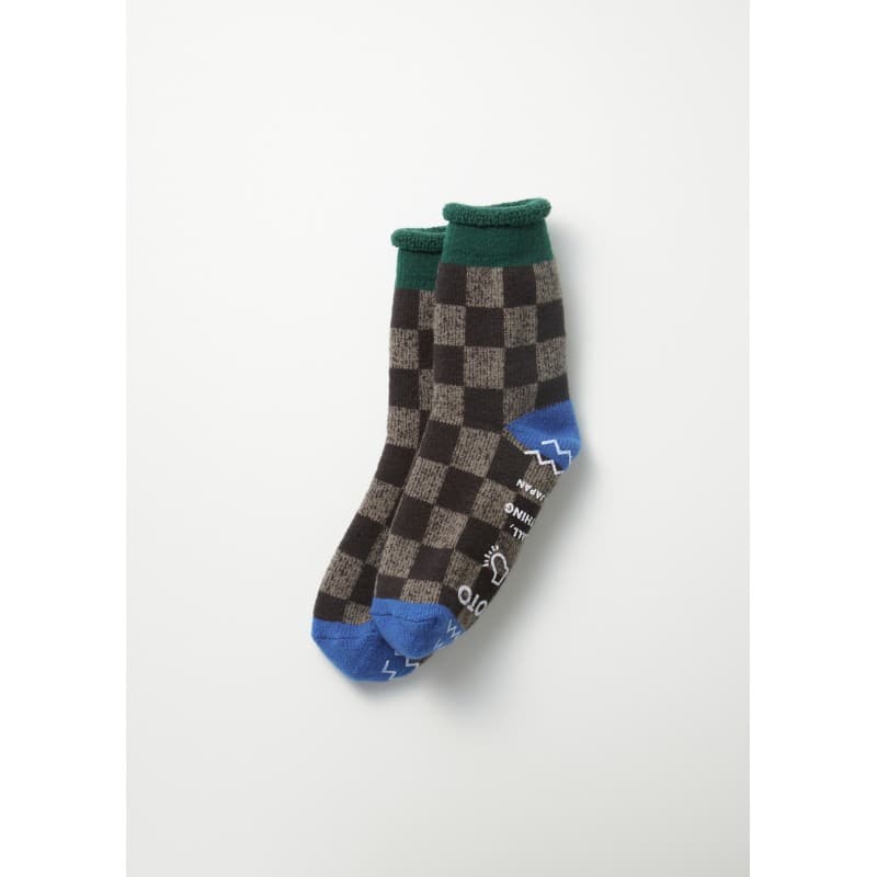 Chaussettes d’intérieur Damiers Bleu Vert ROTOTO - 39-42FR/7-9US