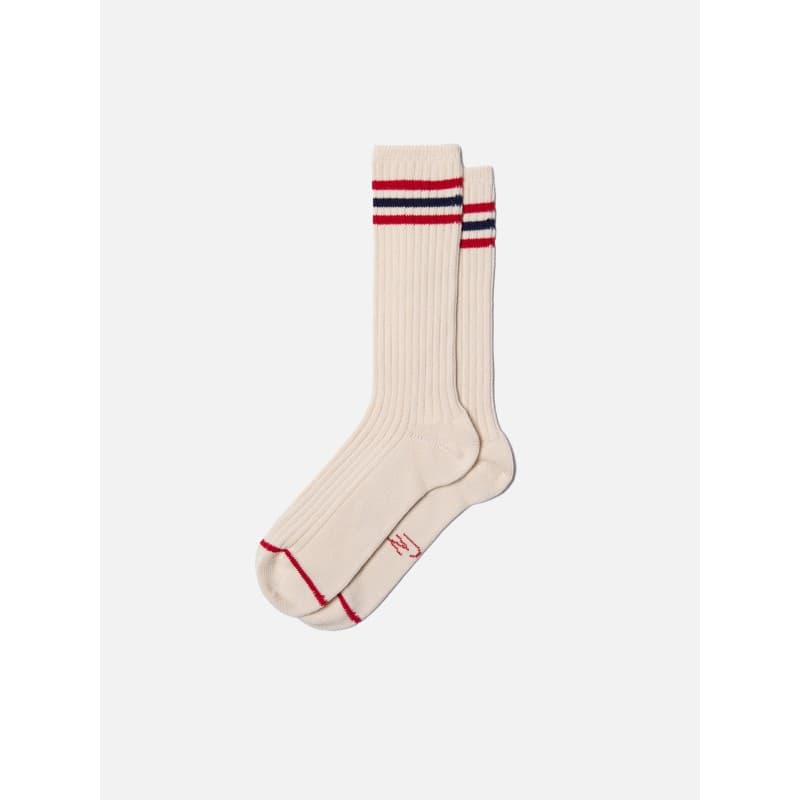 Chaussettes Tennis Stripe Offwhite Red NUDIE JEANS