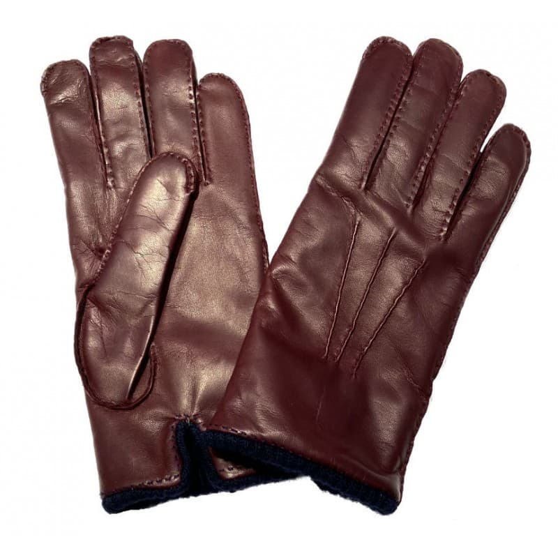 Gants en cuir bordeaux doublés cachemire marine MEROLA - XL/9.5