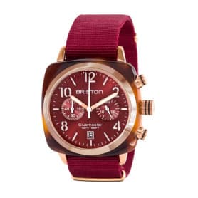 Montre chronographe Briston Clubmaster Classic Acétate écaille de tortue cadran rouge soleillé et or rose