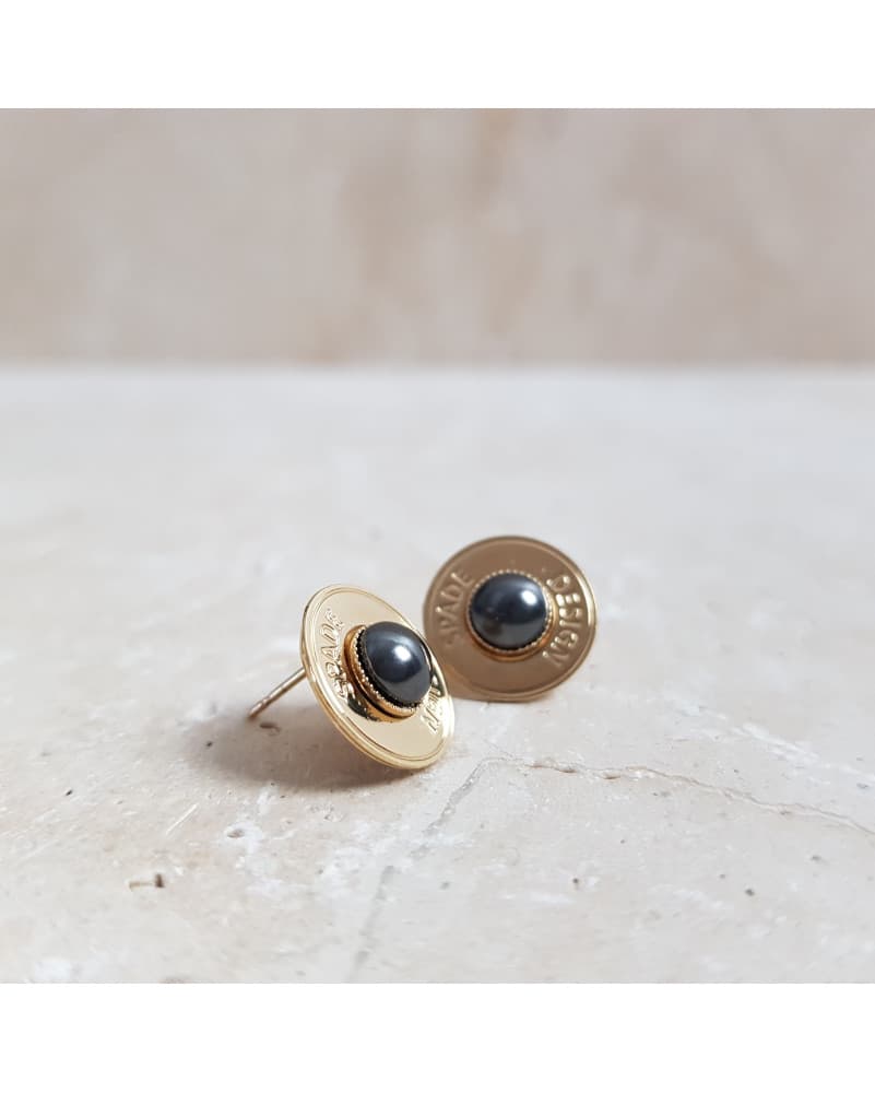 Boucles d'oreilles percées hublot - doré - Swarovski perles nacrées noires