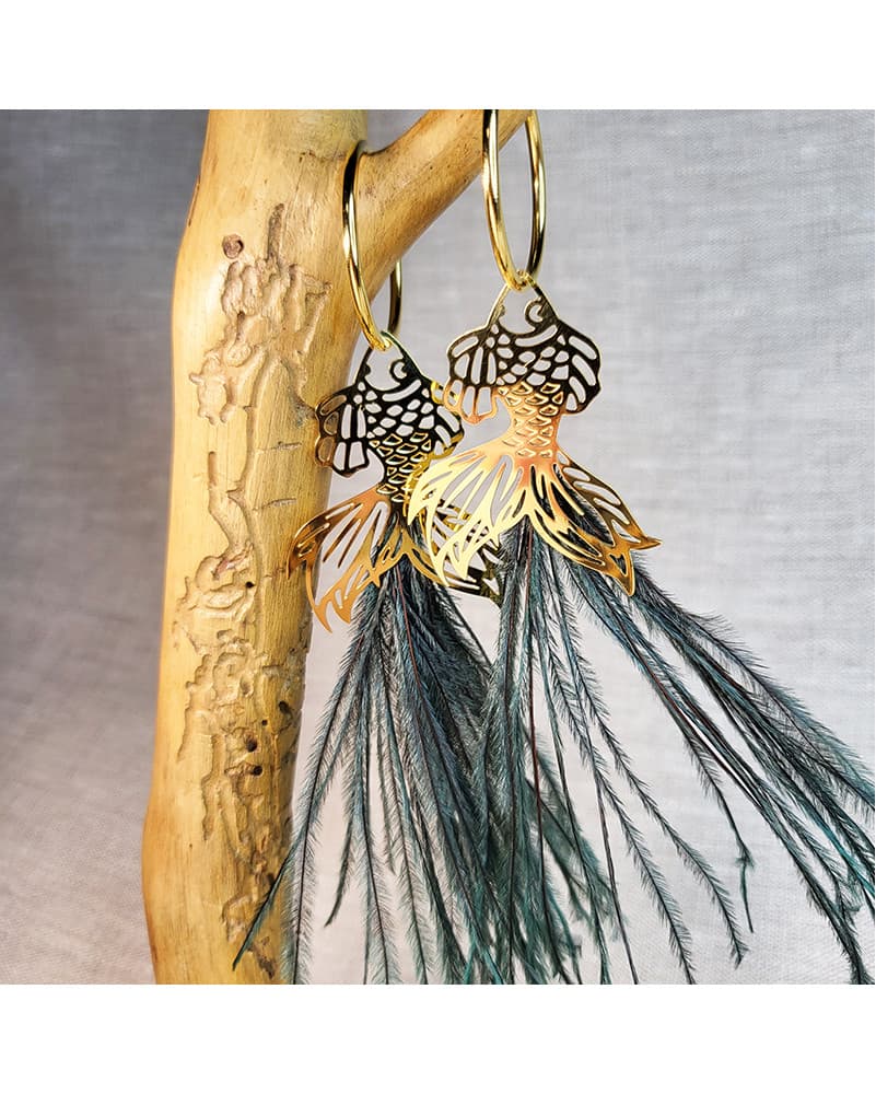 Créoles Atlantis - doré plume noire