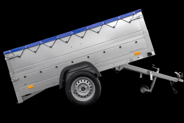 Anhänger mit faltbarer Deichsel Garden Trailer 230 KIPP mit zusätzlichen Bordwänden, Stützrad und blauer Flachplane-Neu
