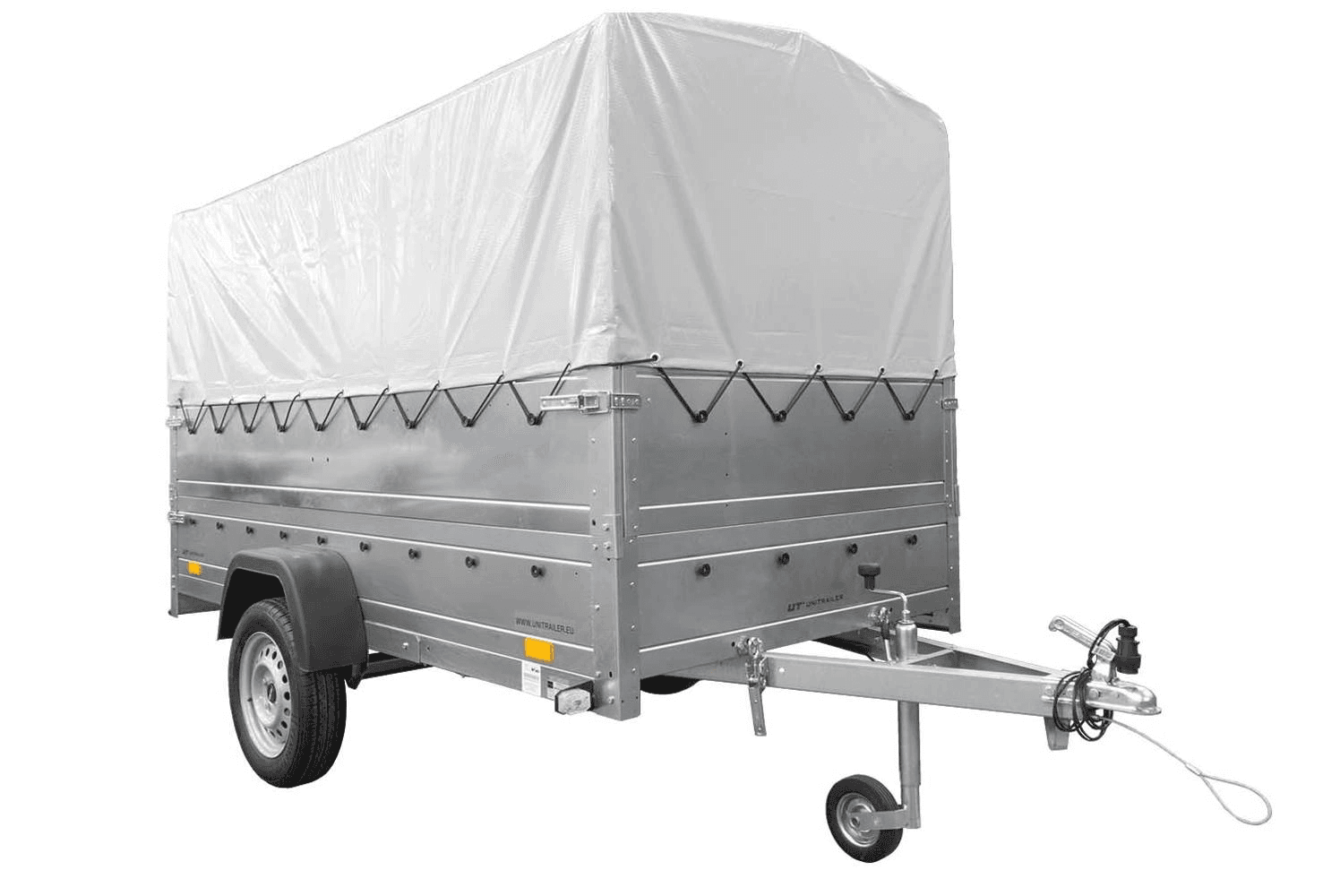 Leichtanhänger auf Federn 264×125 UNITRAILER GARDEN 264/R KIPP mit BIS-Seiten, H-800-Rahmen und grauer Plane