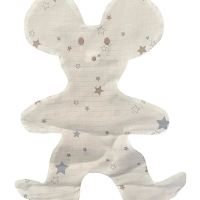 Doudou en lange en forme de souris S-LANGE - 27X38 - blanc YG - blanc YB - étoile