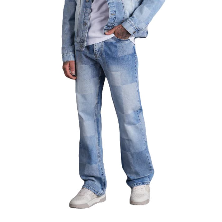 JEANS FLARE EMPIECEMENT IKAO BLEU