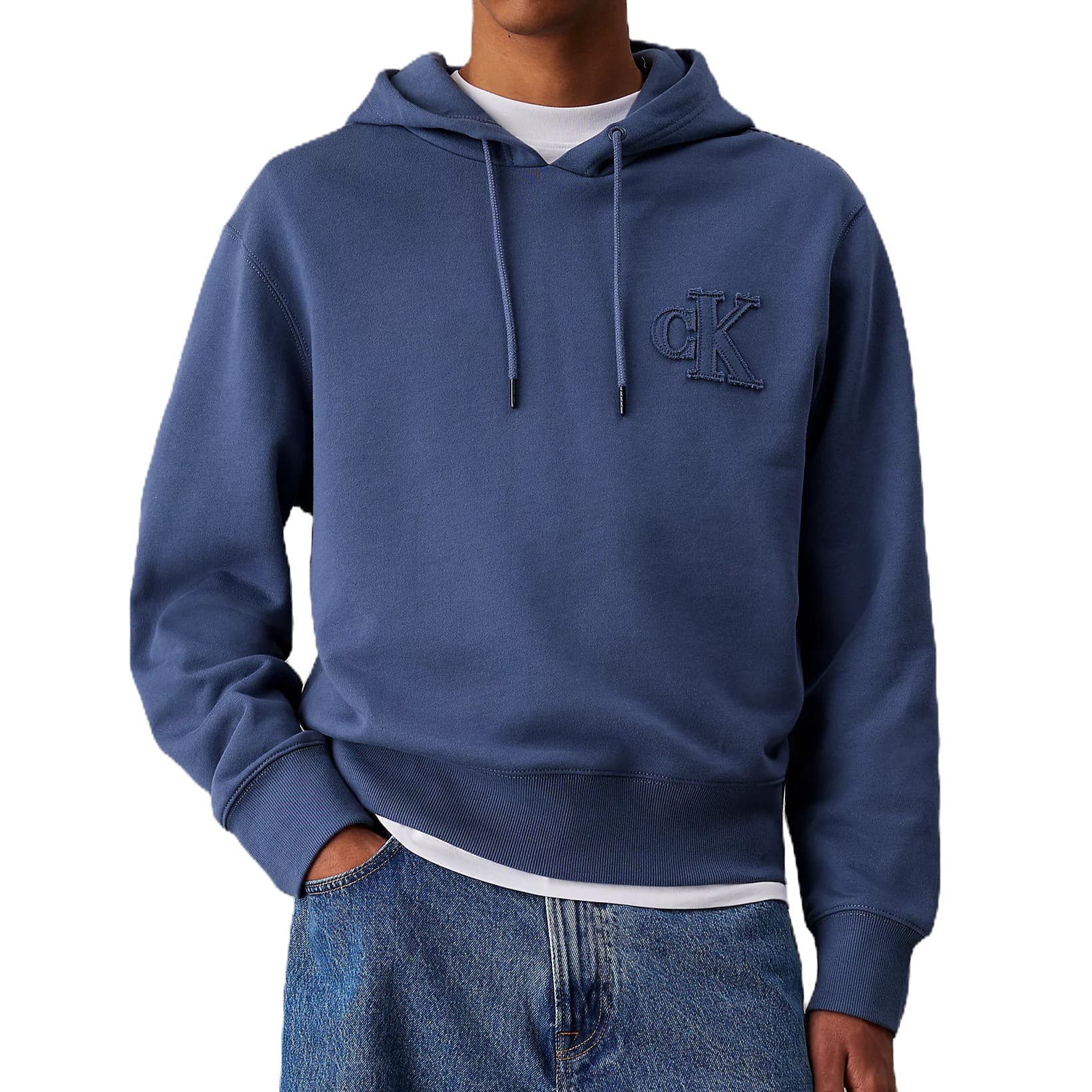 SWEAT A CAPUCHE CALVIN KLEIN LOGO APPLIQUE BLEU
