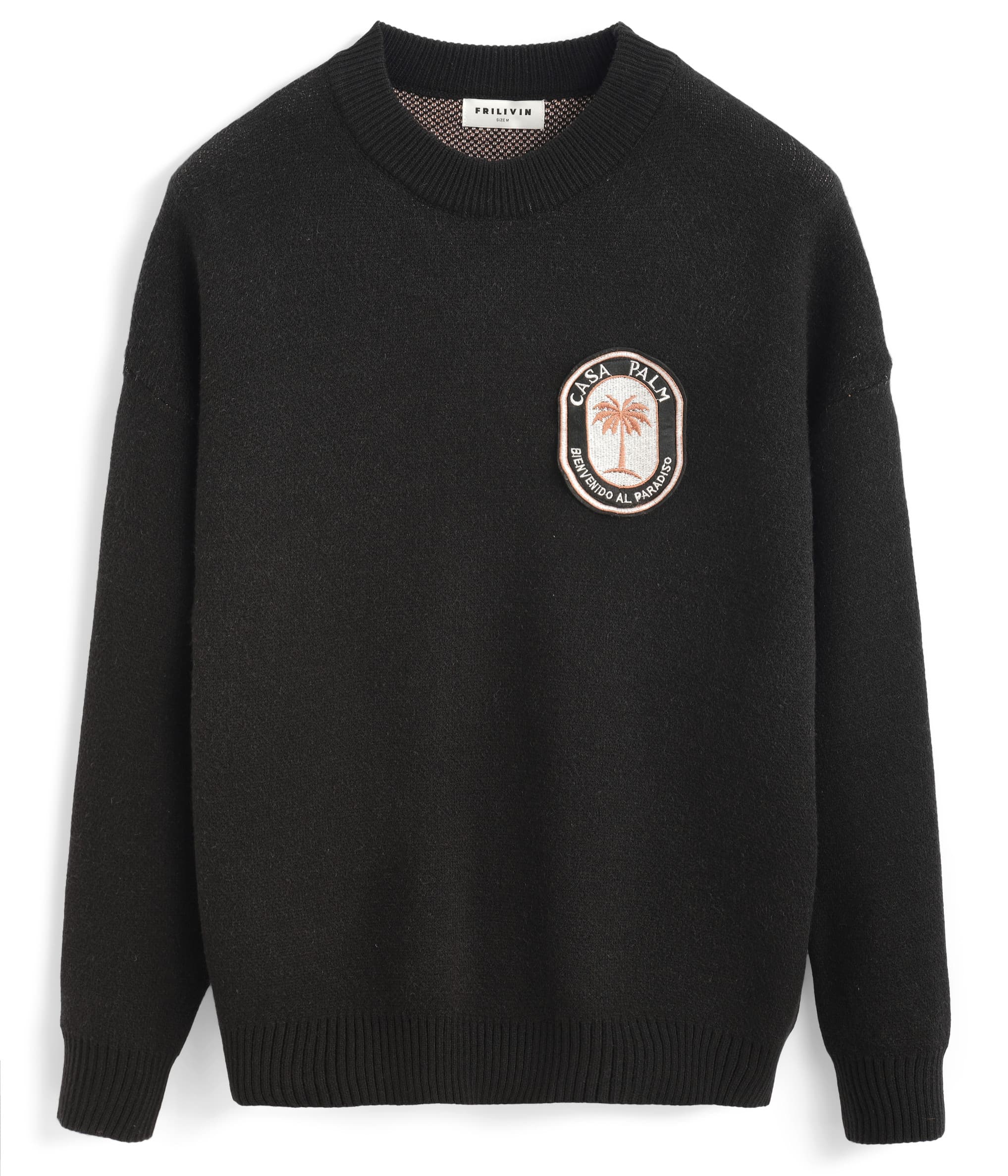 PULL IMPRIME UNI MANCHES LONGUES NOIR