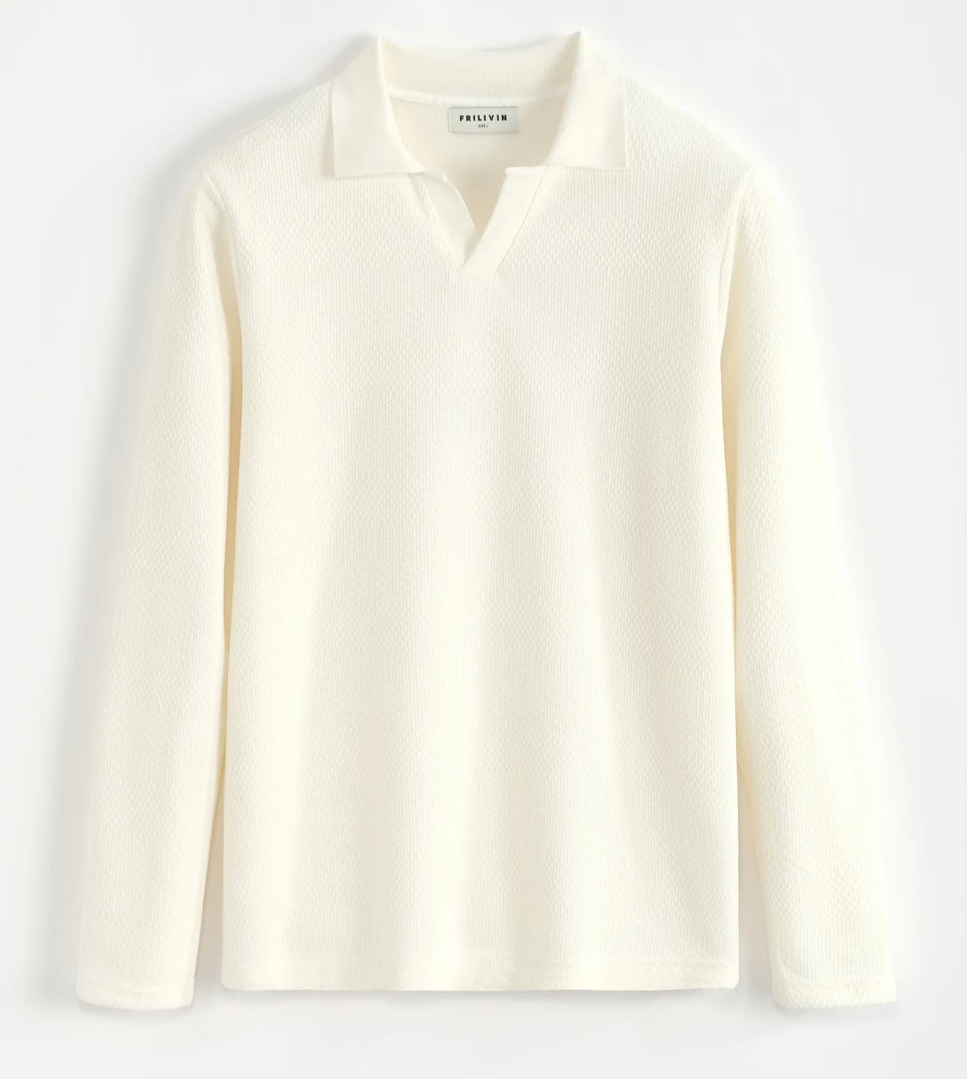 POLO COL V UNI MANCHES LONGUES BEIGE