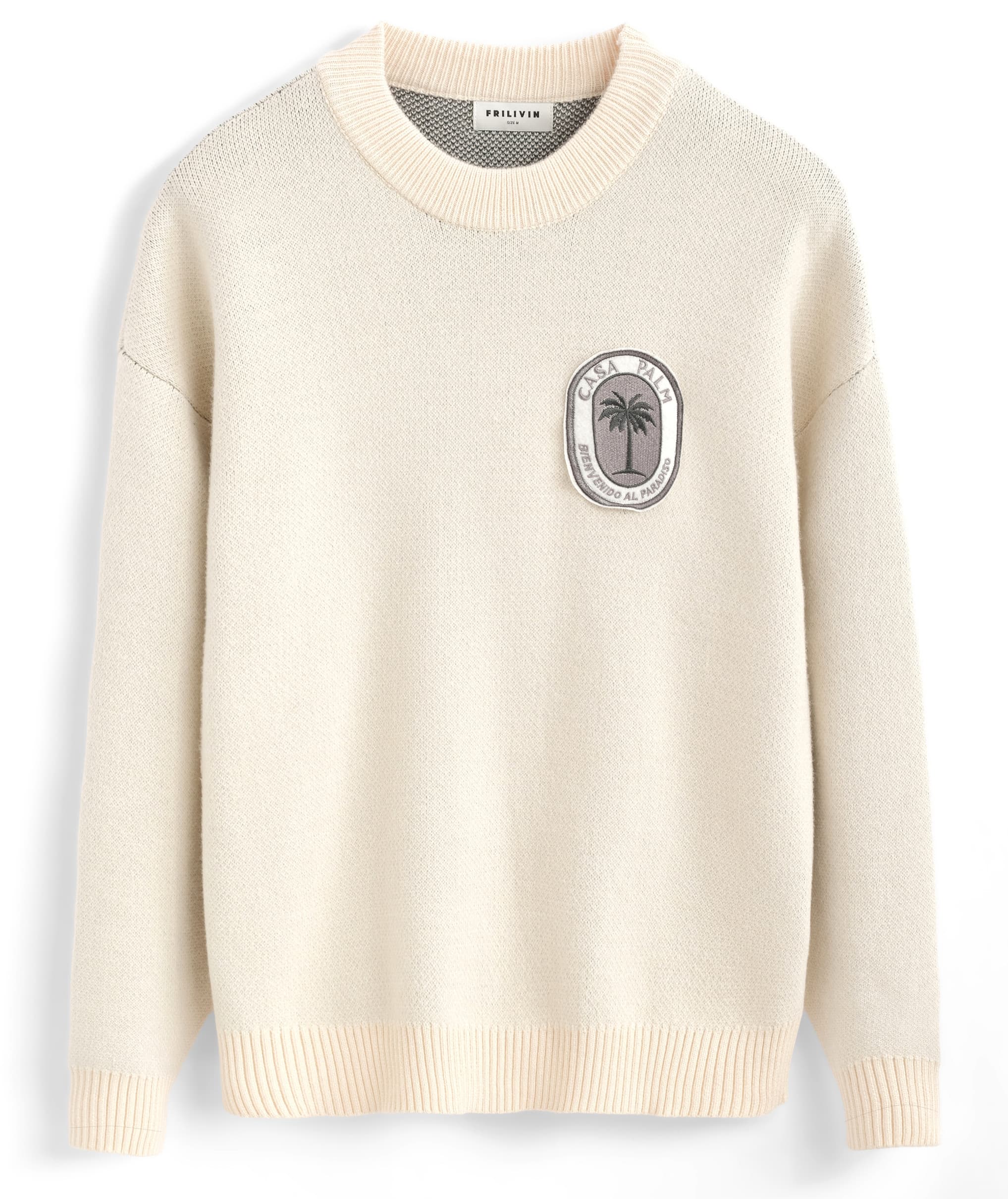 PULL IMPRIME UNI MANCHES LONGUES BEIGE
