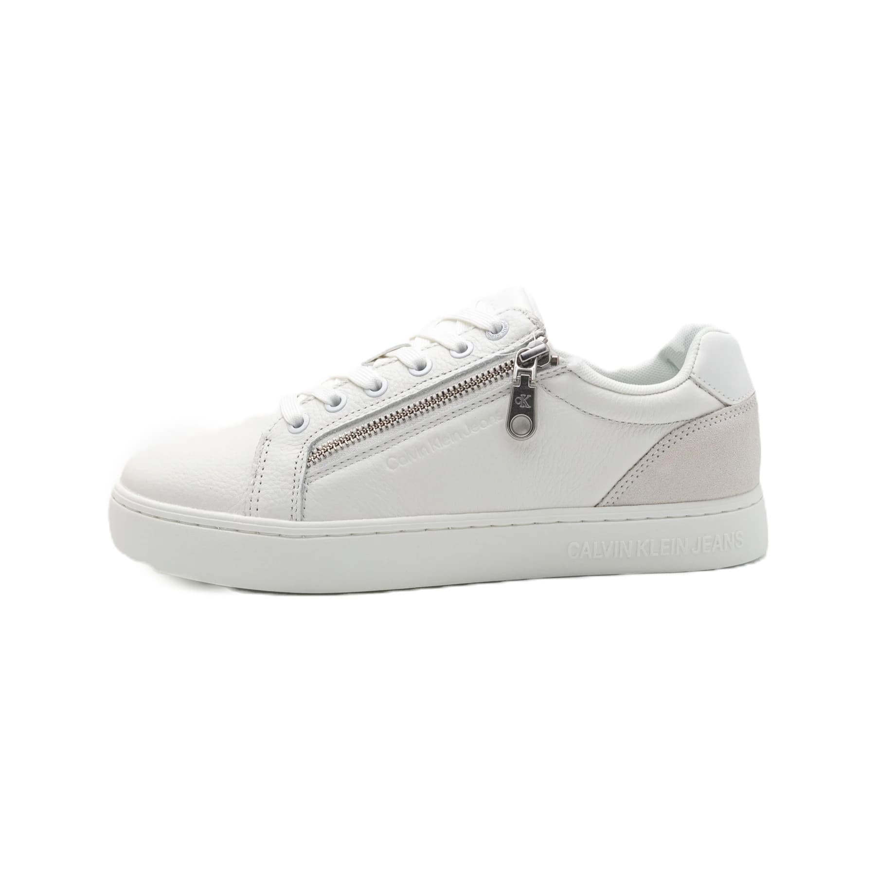 BASKET CALVIN KLEIN CUIR ZIPPÉ BLANC