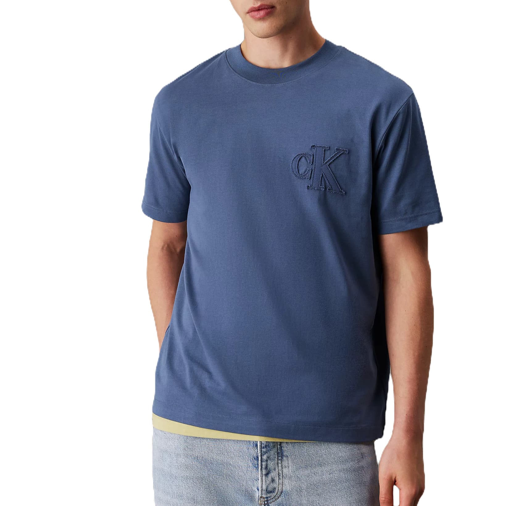 T-SHIRT CALVIN KLEIN LOGO APPLIQUE BLEU