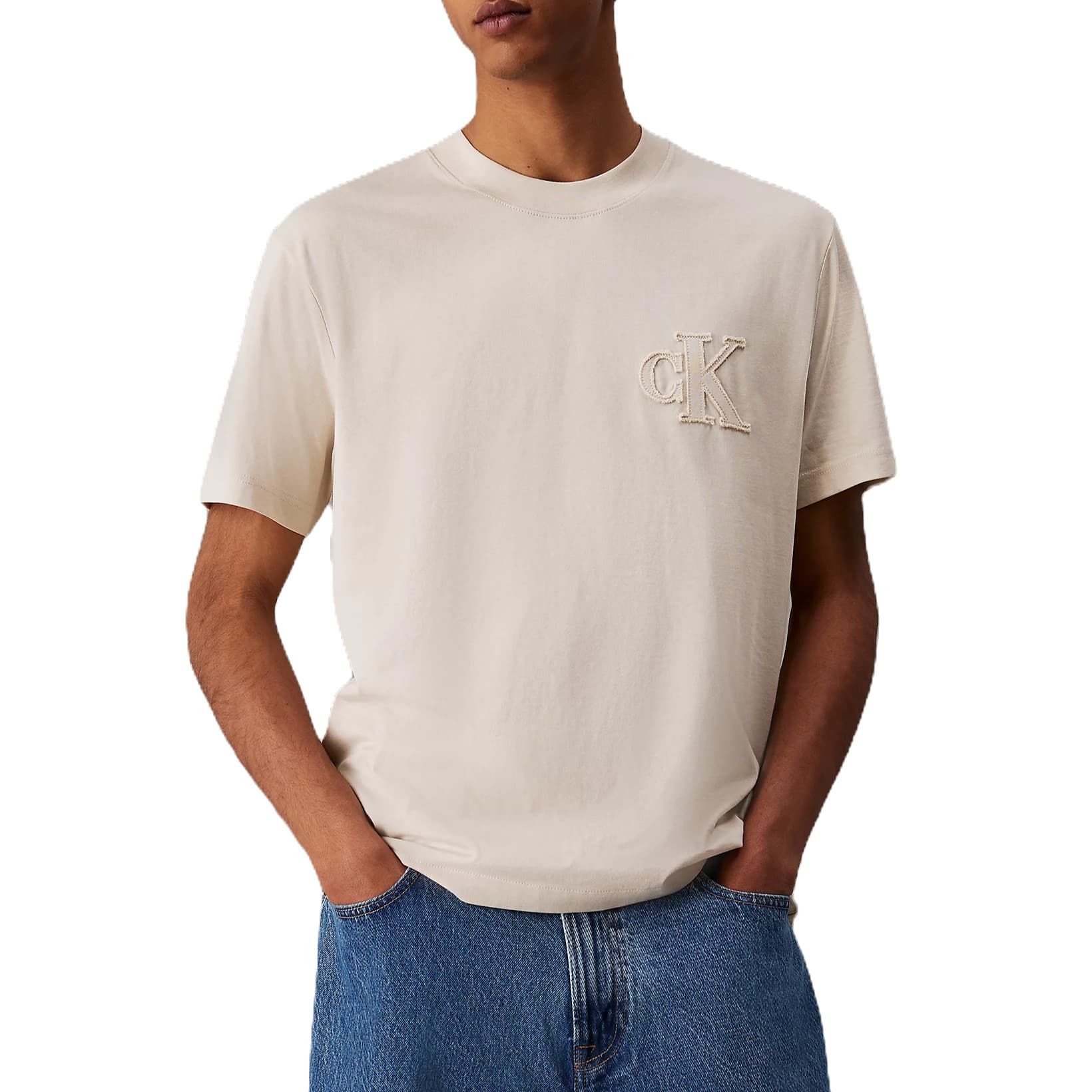 T-SHIRT CALVIN KLEIN LOGO APPLIQUE BEIGE