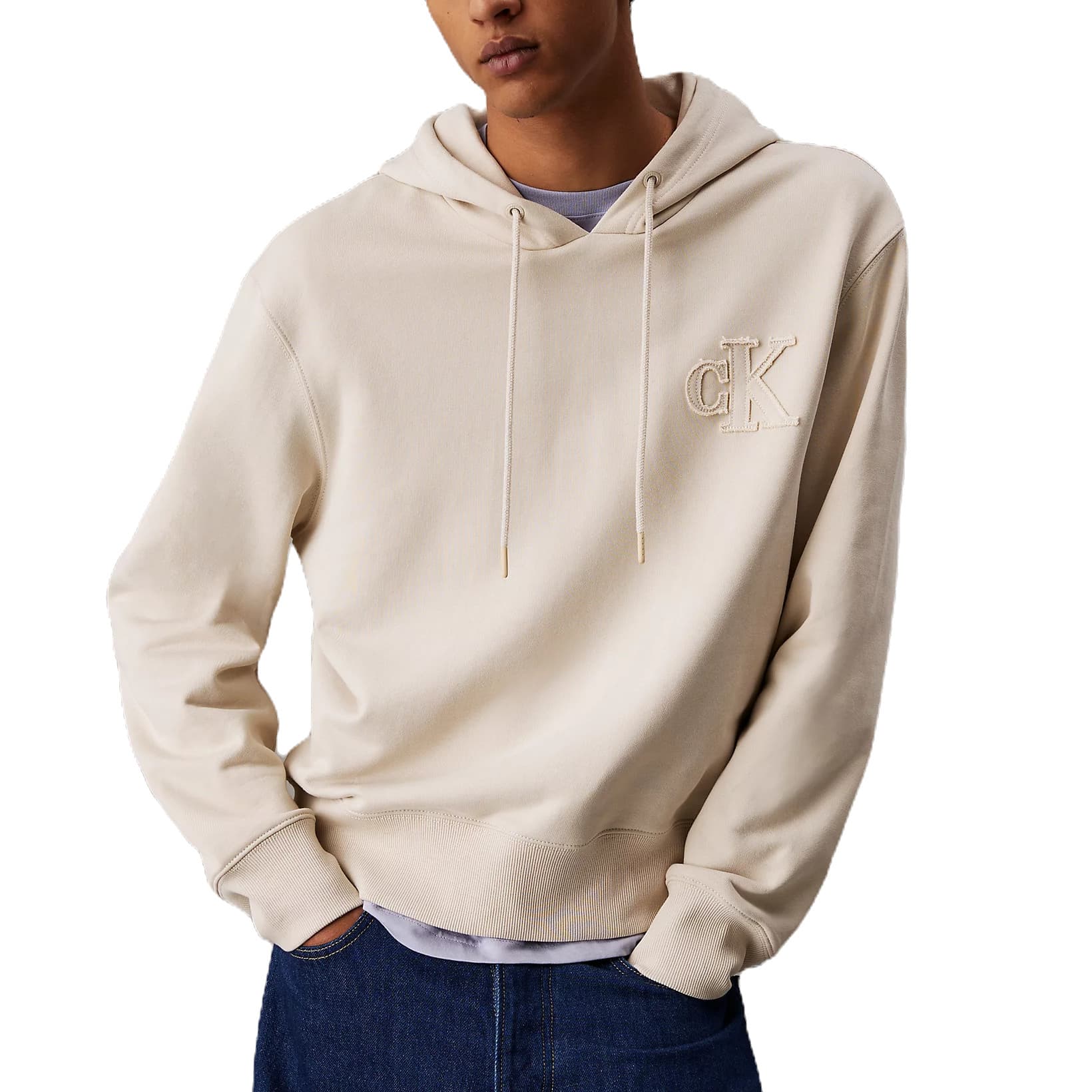 SWEAT A CAPUCHE CALVIN KLEIN LOGO APPLIQUE BEIGE