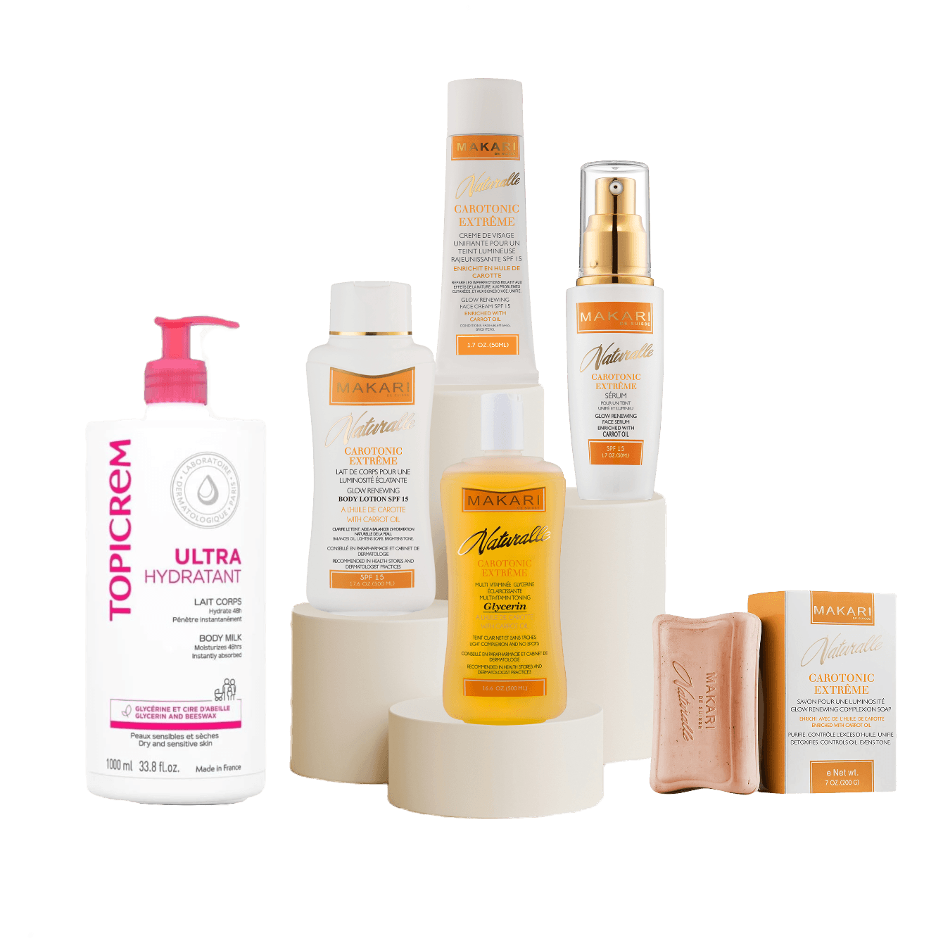 Makari Carotonic et un lait Topicrem