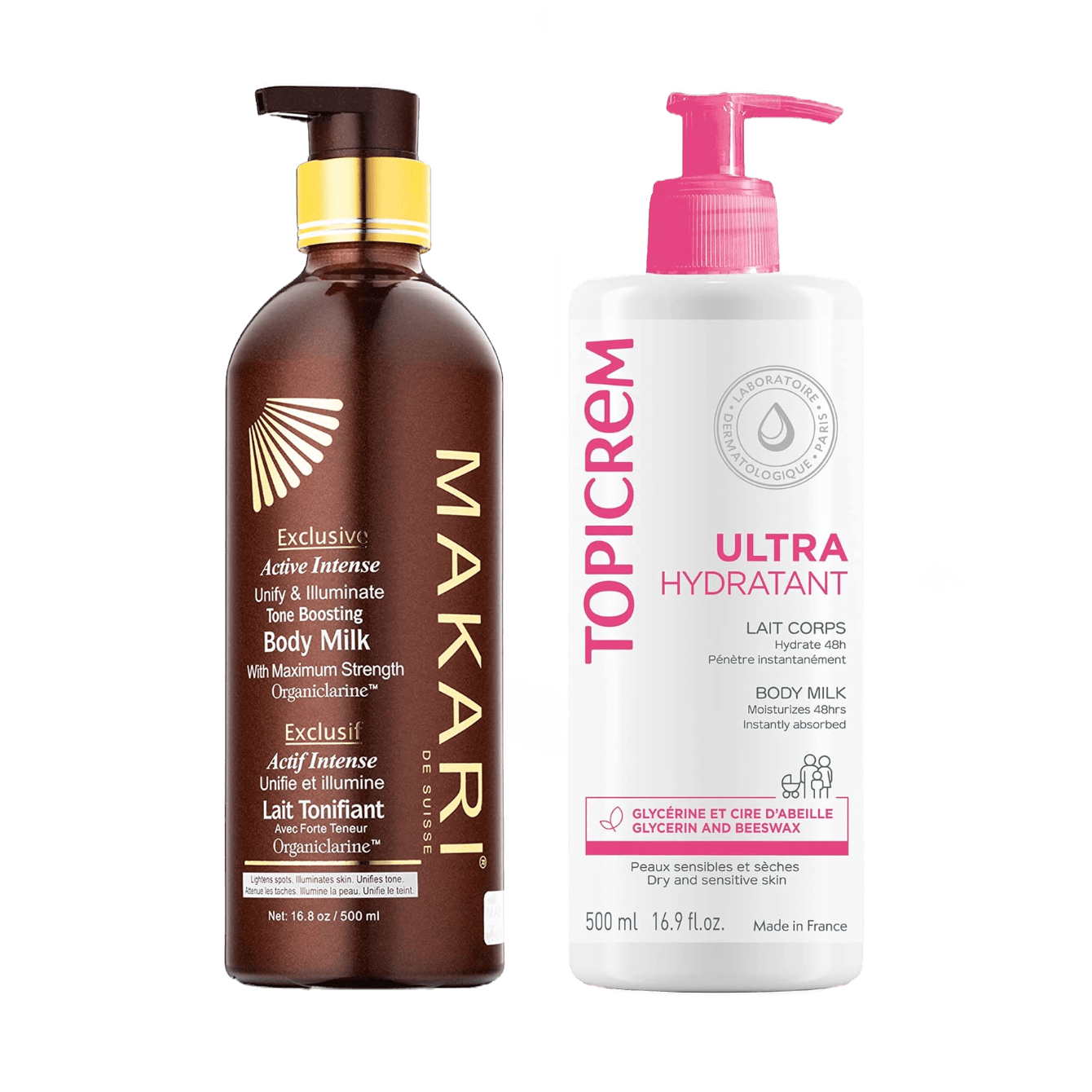 Duo lait eclaircissant et un lait ultra hydratant 2X500ML-Makari-Topicrem