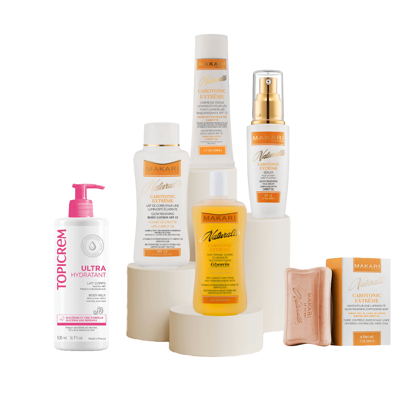 Makari Carotonic et un lait Topicrem