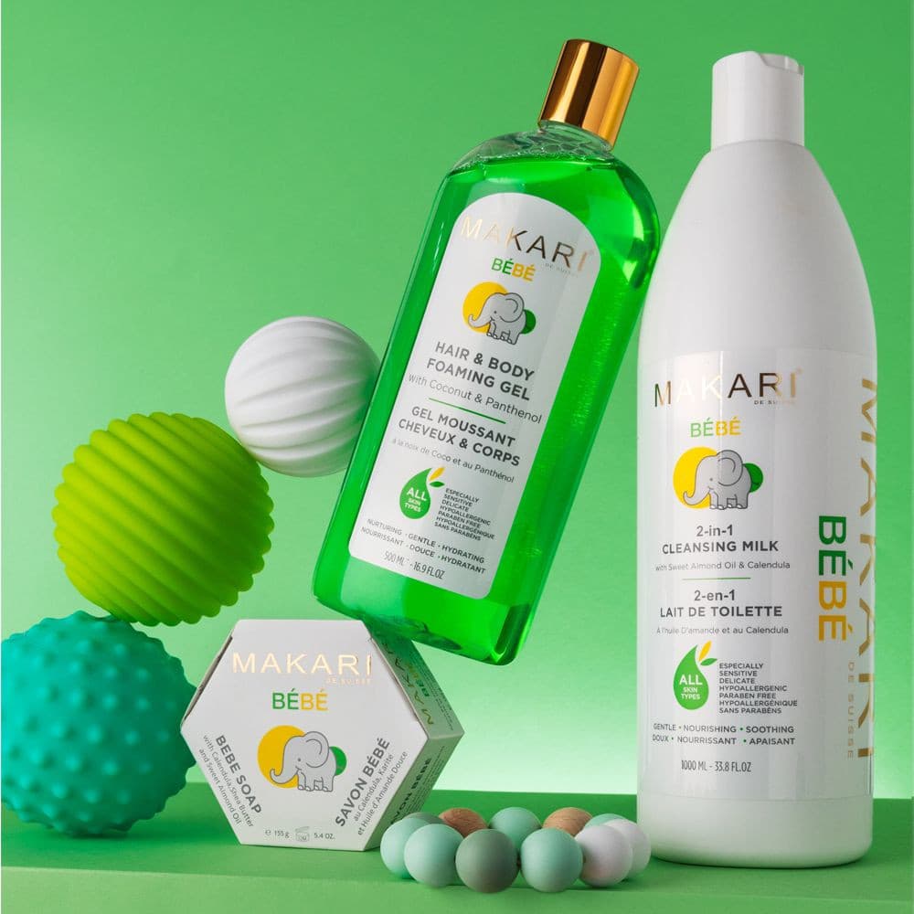 Gamme enfant-bébé lait, savon, gel moussant et soins douceur-Makari