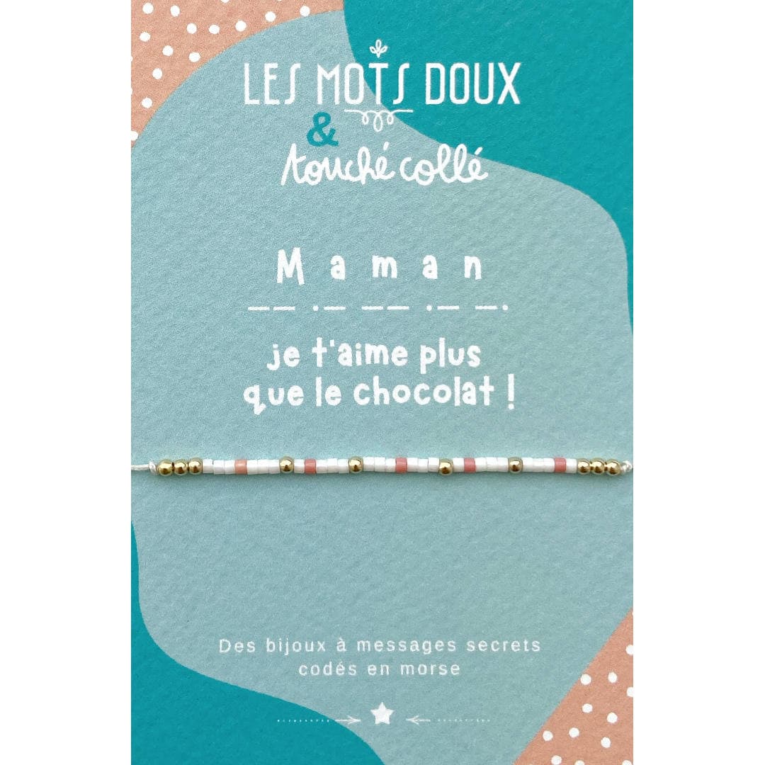 Bracelet code morse : Maman je t'aime plus que le chocolat !