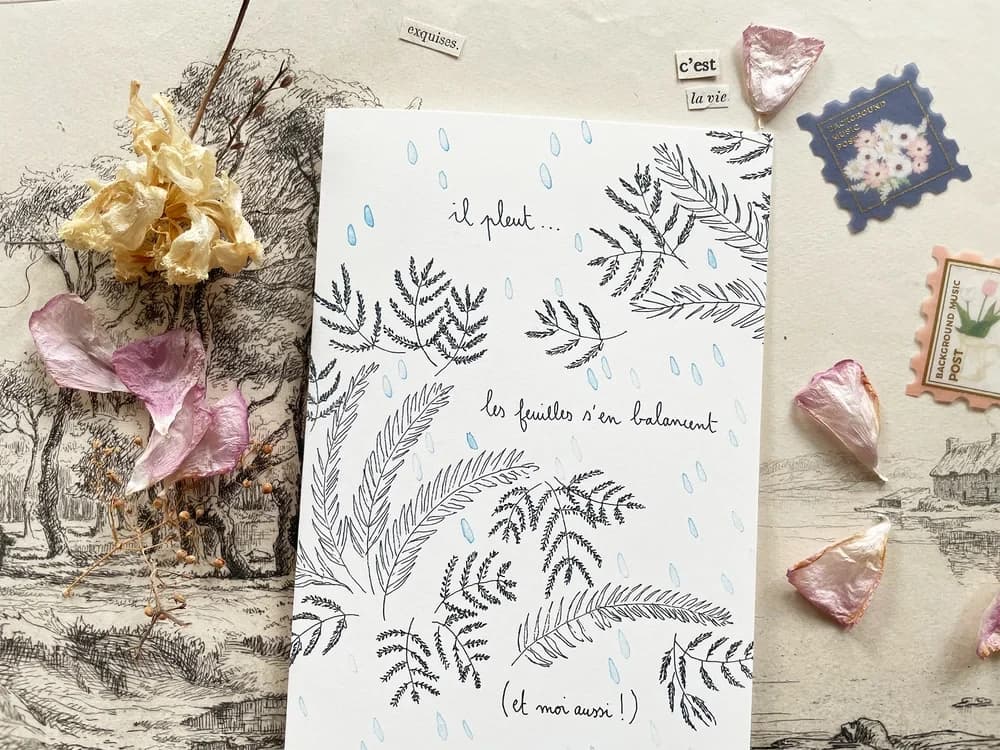 Carte double avec enveloppe "Il pleut !"