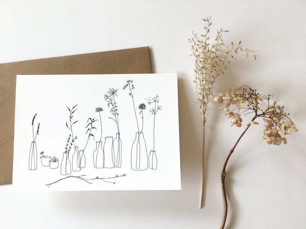 Carte double avec enveloppe "Vases de brindilles"