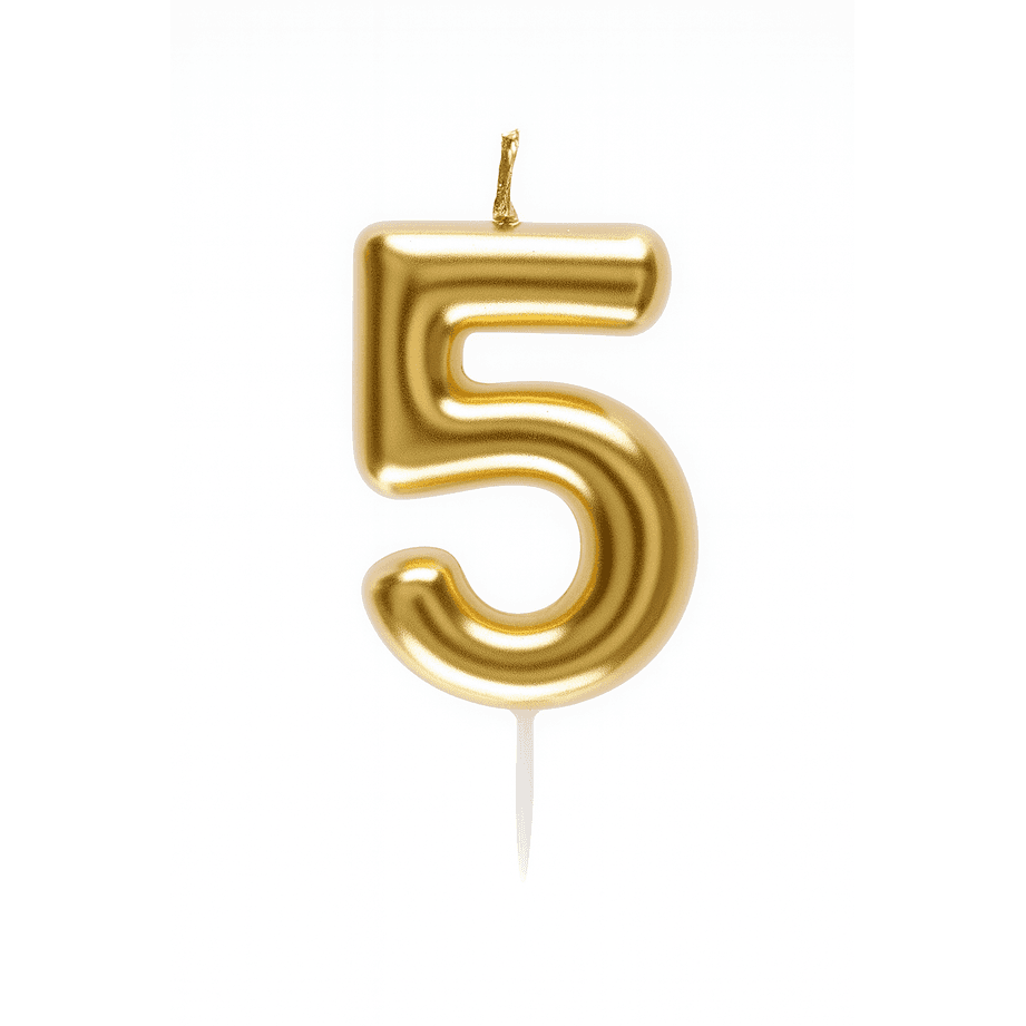 Bougie chiffre dorée 5