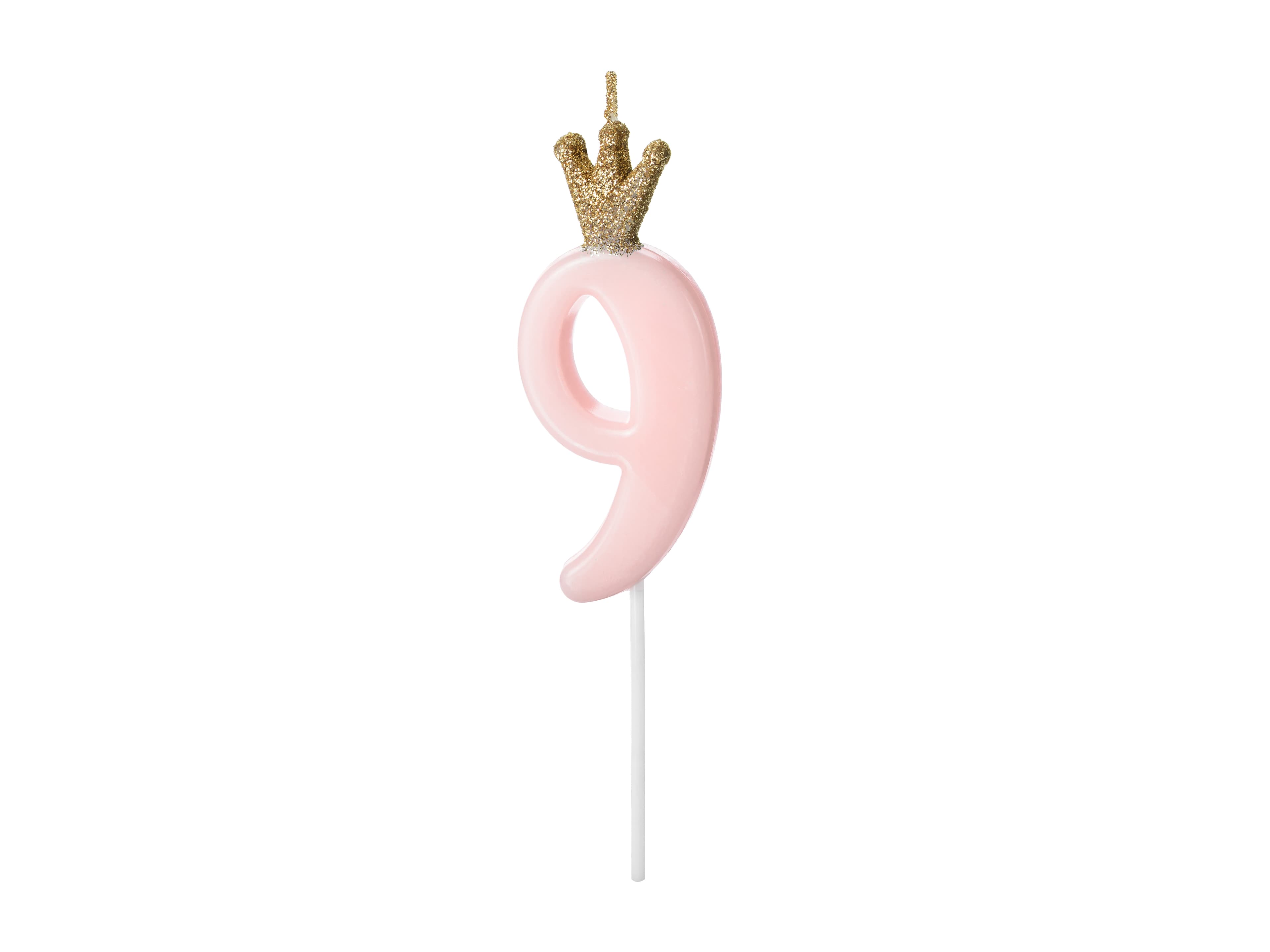 Bougie chiffre avec couronne dorée pailletée 9