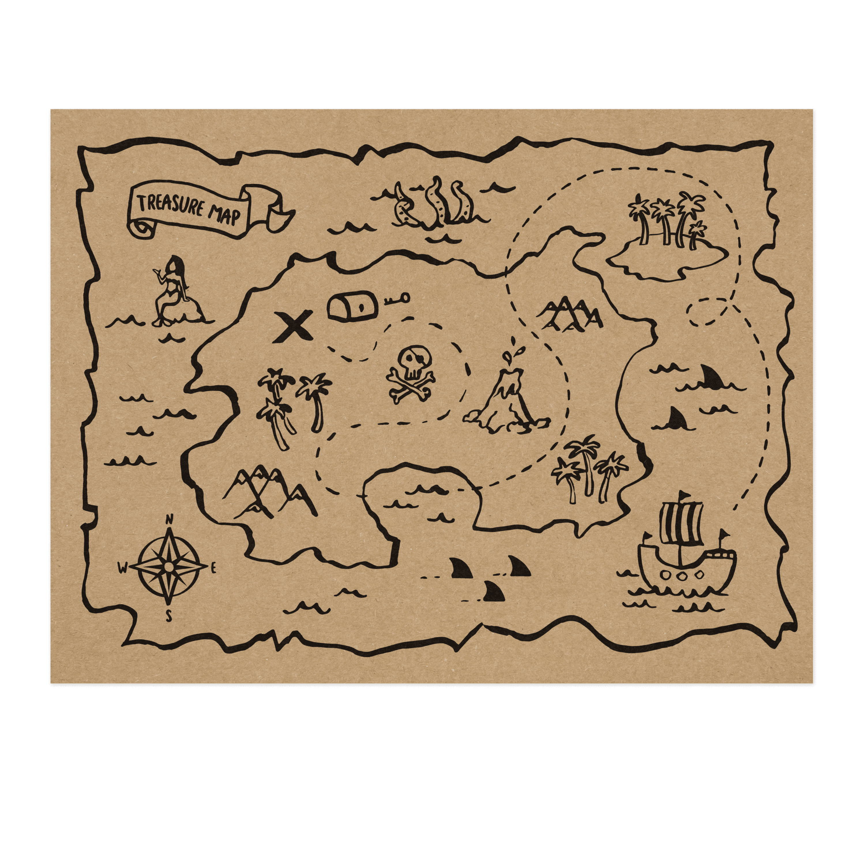 Lot de 6 sets de table Carte au trésor Pirate