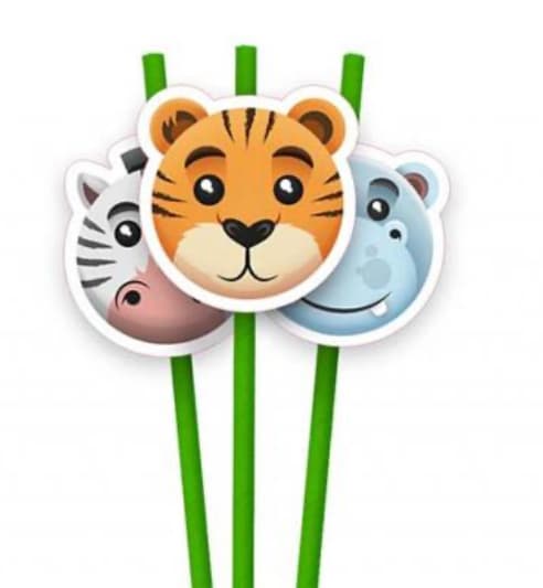 Lot de 6 pailles Animeaux