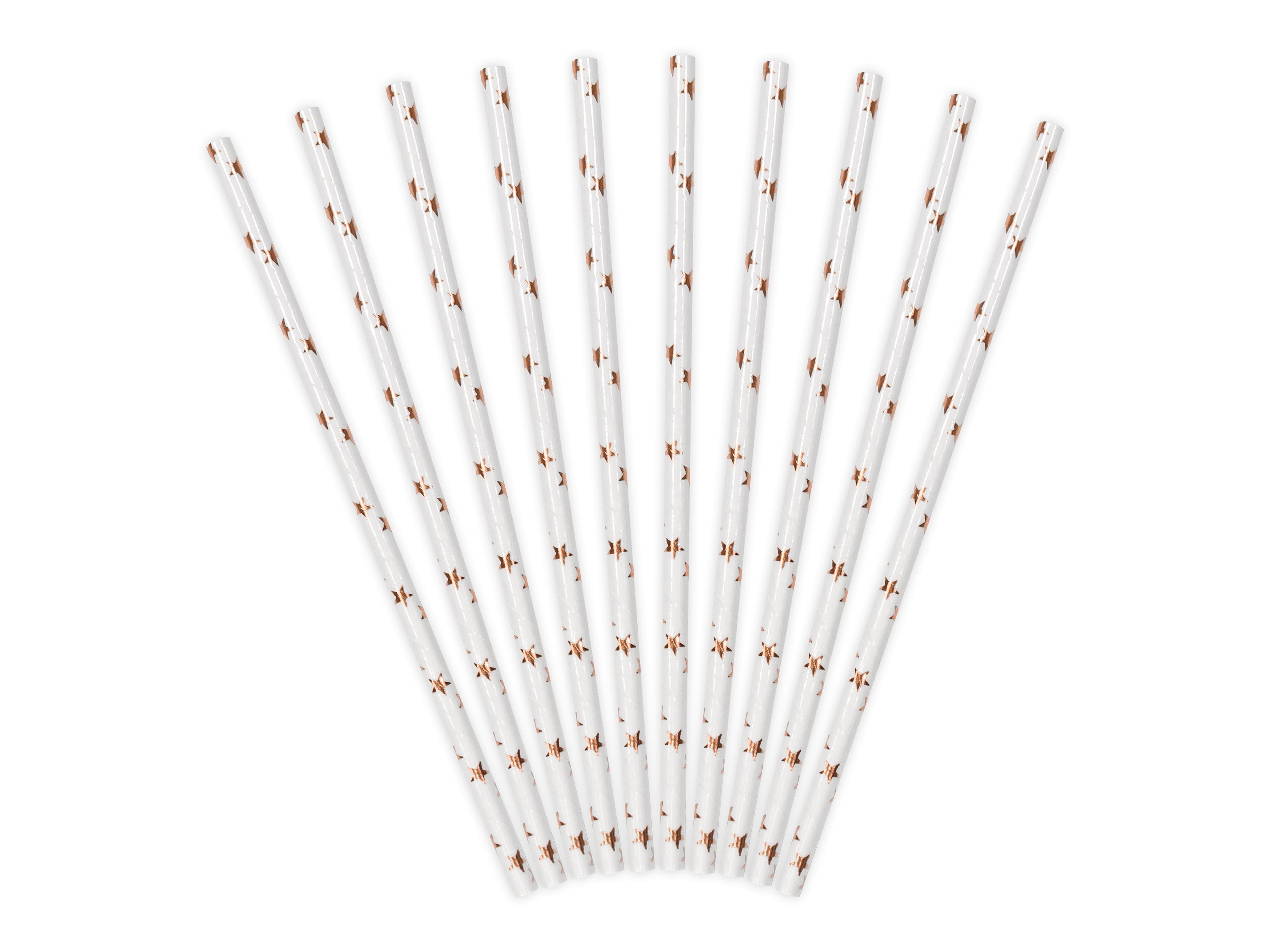 Lot de 10 pailles en papier à étoiles rose golden