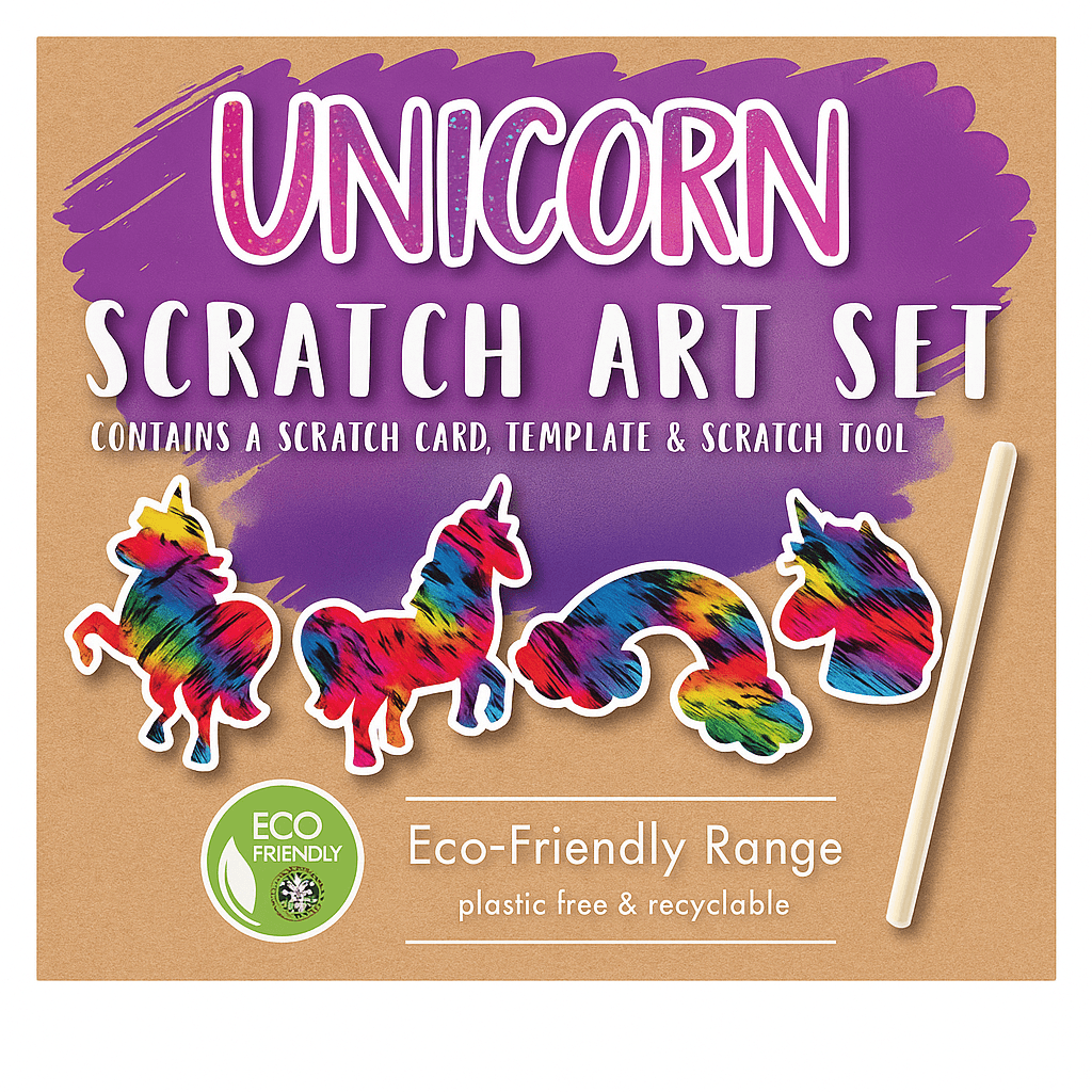 Pochette feuille à gratter avec pochoir Licorne