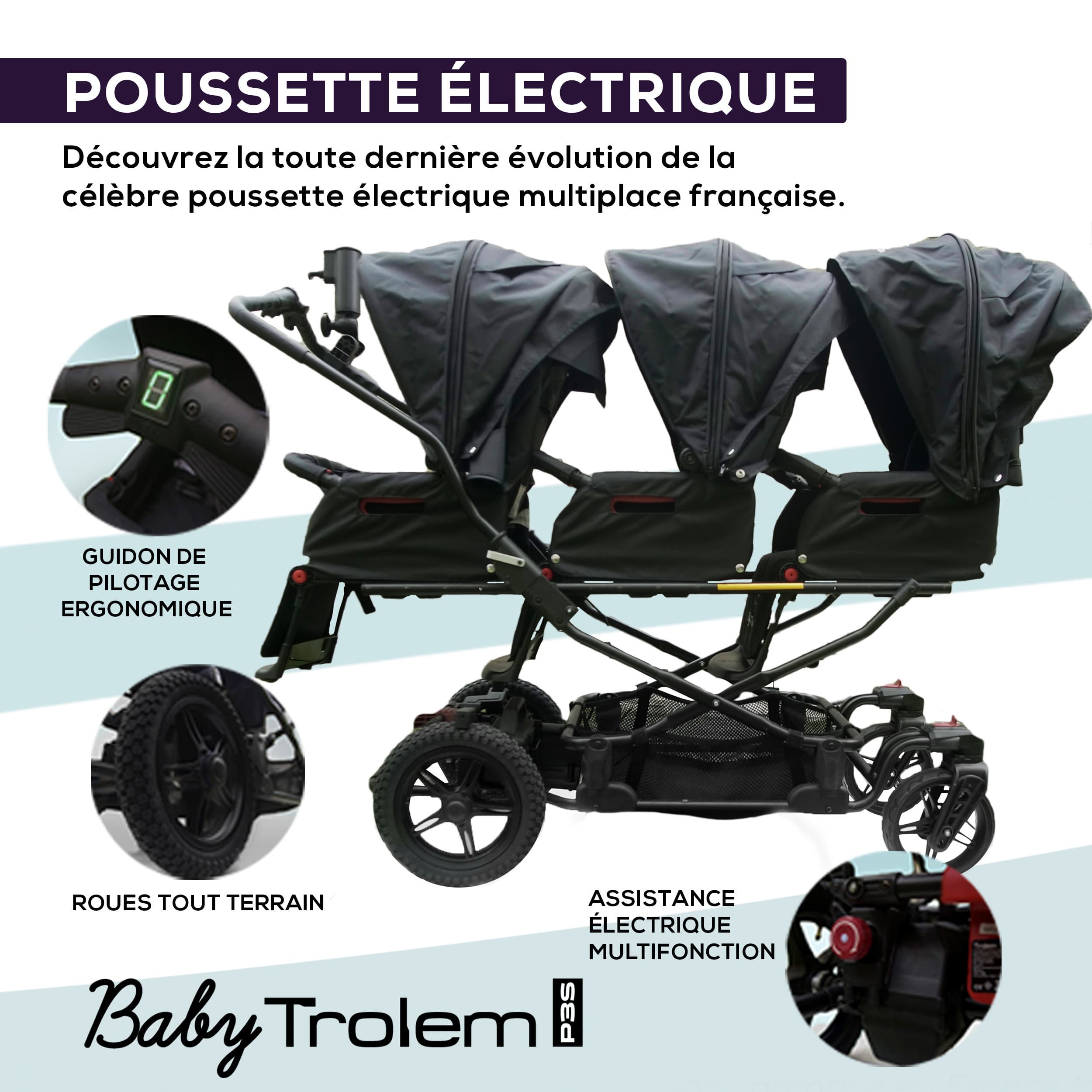 Poussette électrique triple BabyTrolem + Boost vitesse