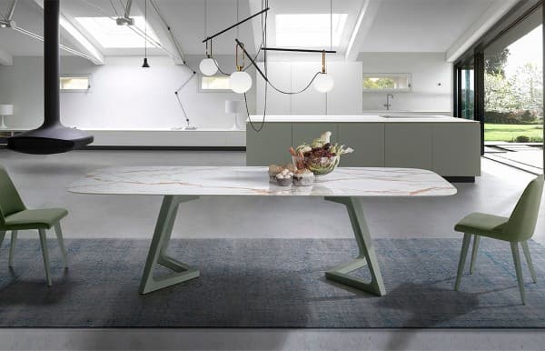 Table à manger Nil Keramic – Nacher – Plateau en porcelaine 12 mm et pieds bois