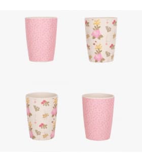 4 Gobelets en Bambou - Fleuris et Roses